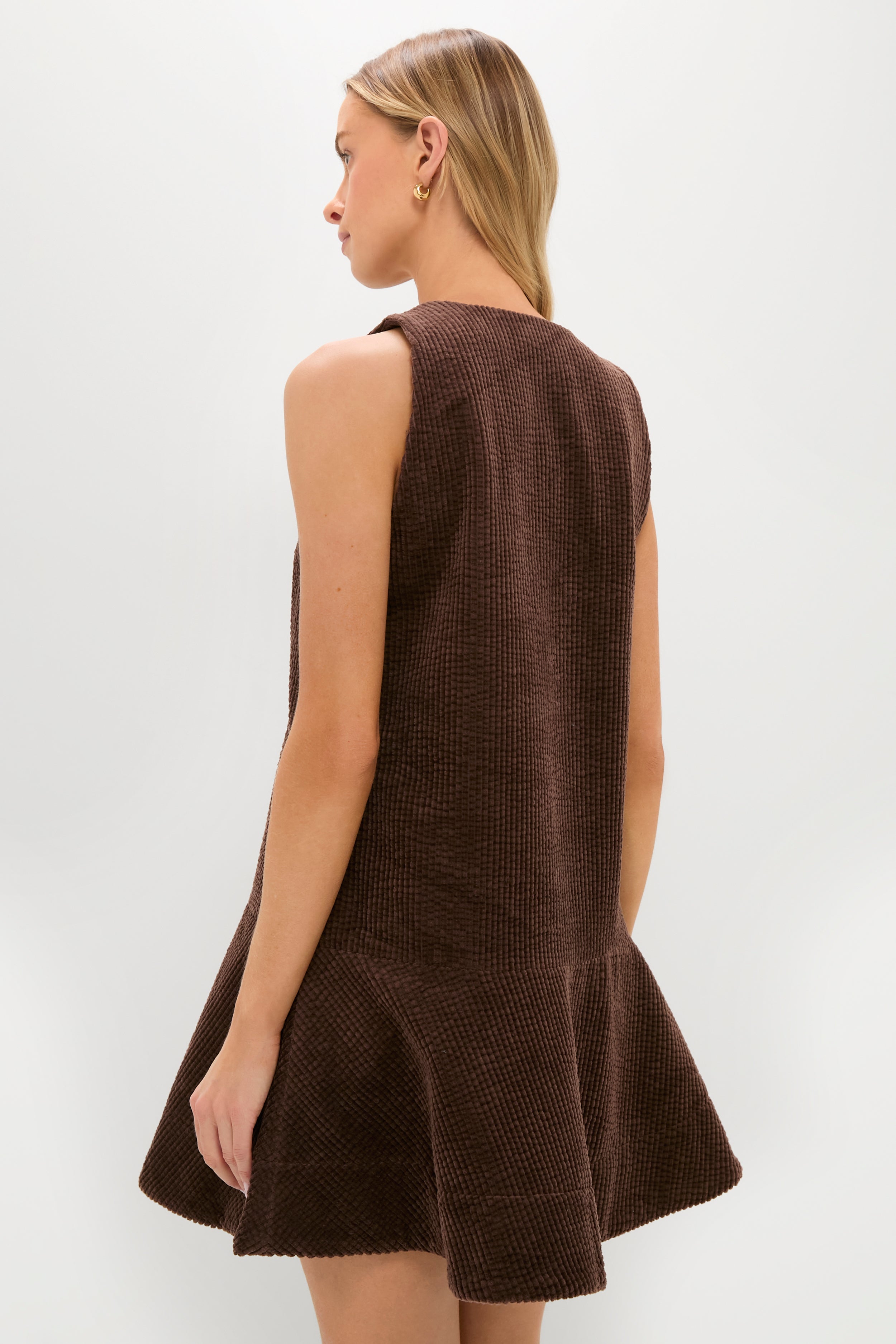 Chicory Coffee Seersucker Corduroy V-Neck Mini Dress-Get Girly