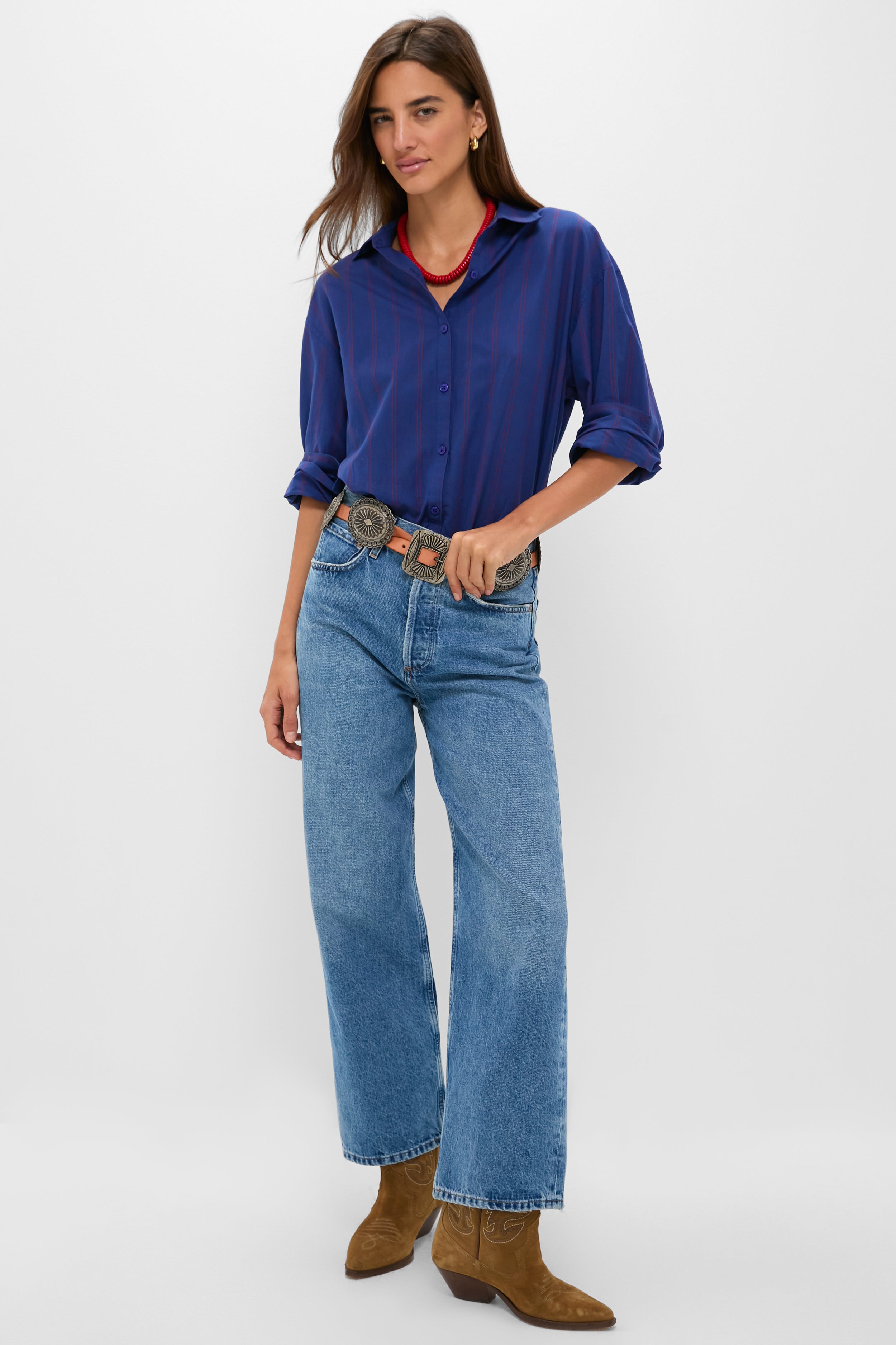 Blue and Red Wexler Cotton Button Down-Get Girly