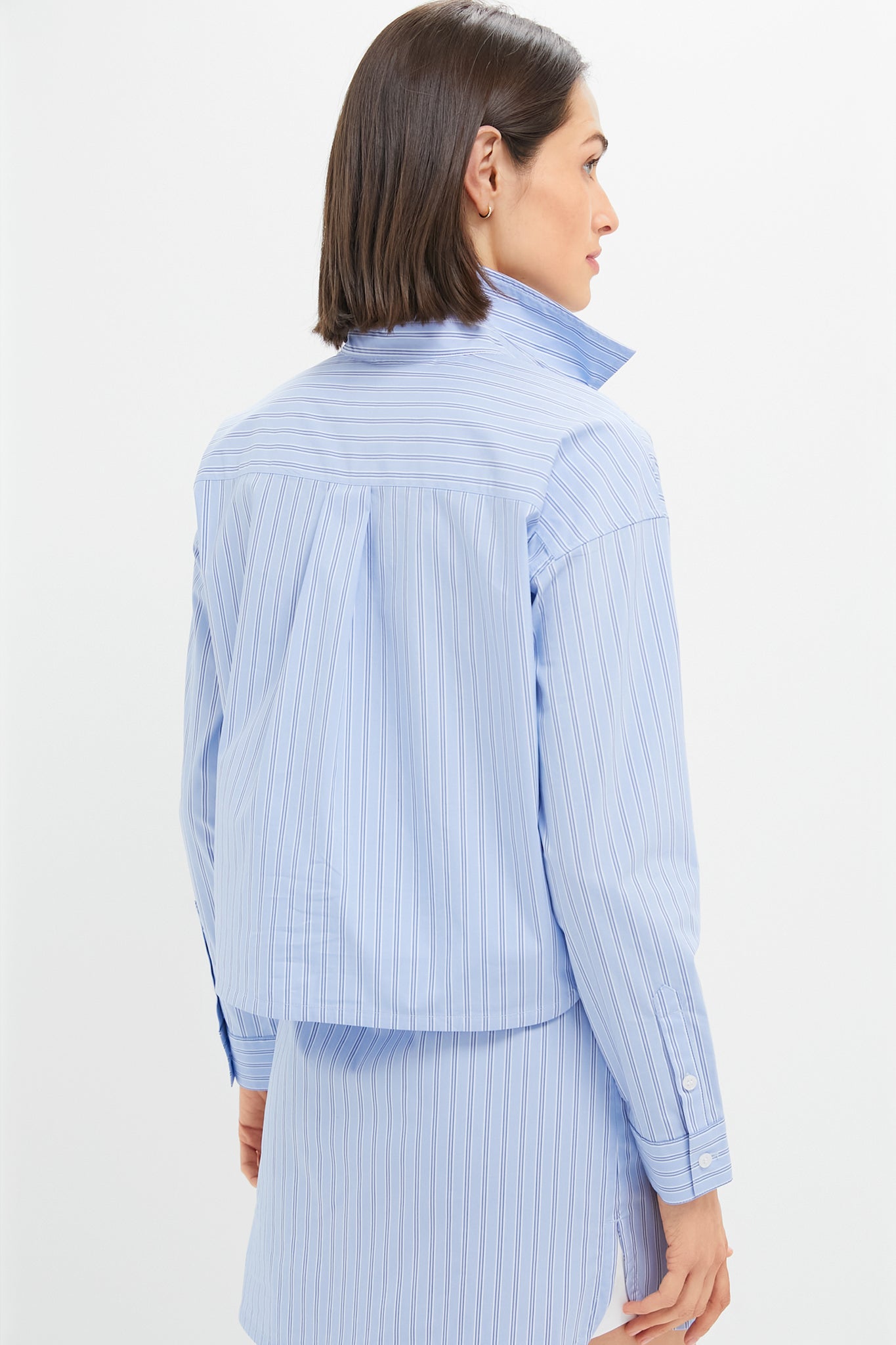 Blue and White Stripe Cropped Jasper Button Down-Get Girly