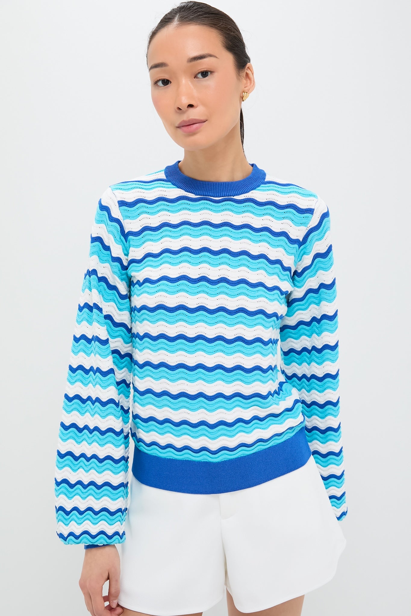 Aqua Wavy Stripe Callie Crewneck-Get Girly