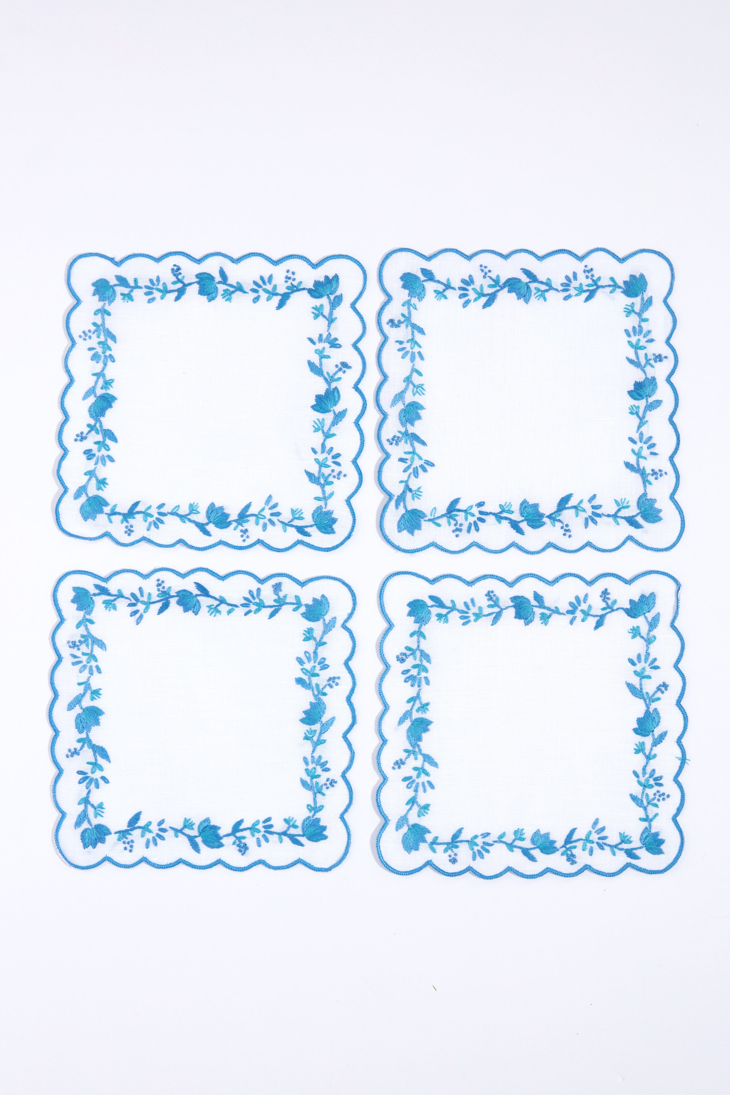 Blue and White Floral Cocktail Napkins Set of 4-Get Girly