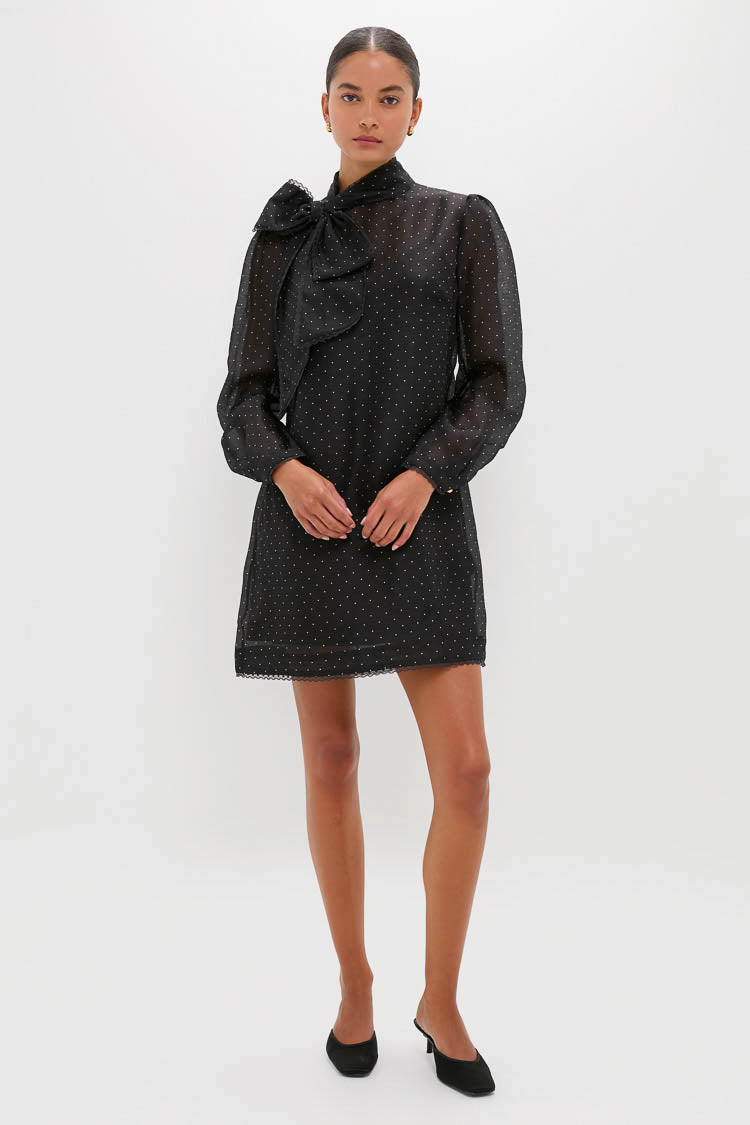 Black Dot Dream Pussybow Mini Dress-Get Girly