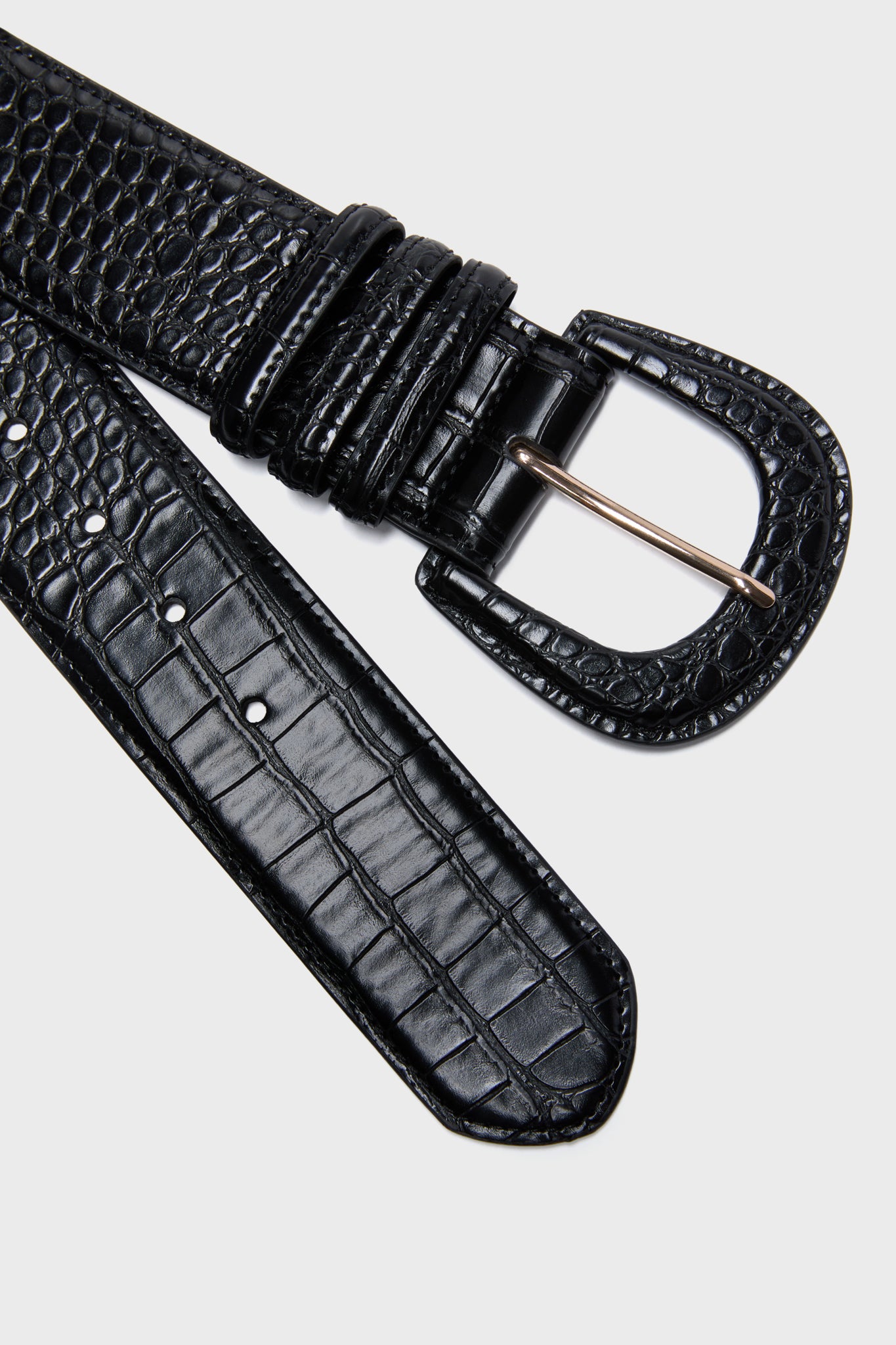 Black Croc-Embossed Waist Belt-Get Girly