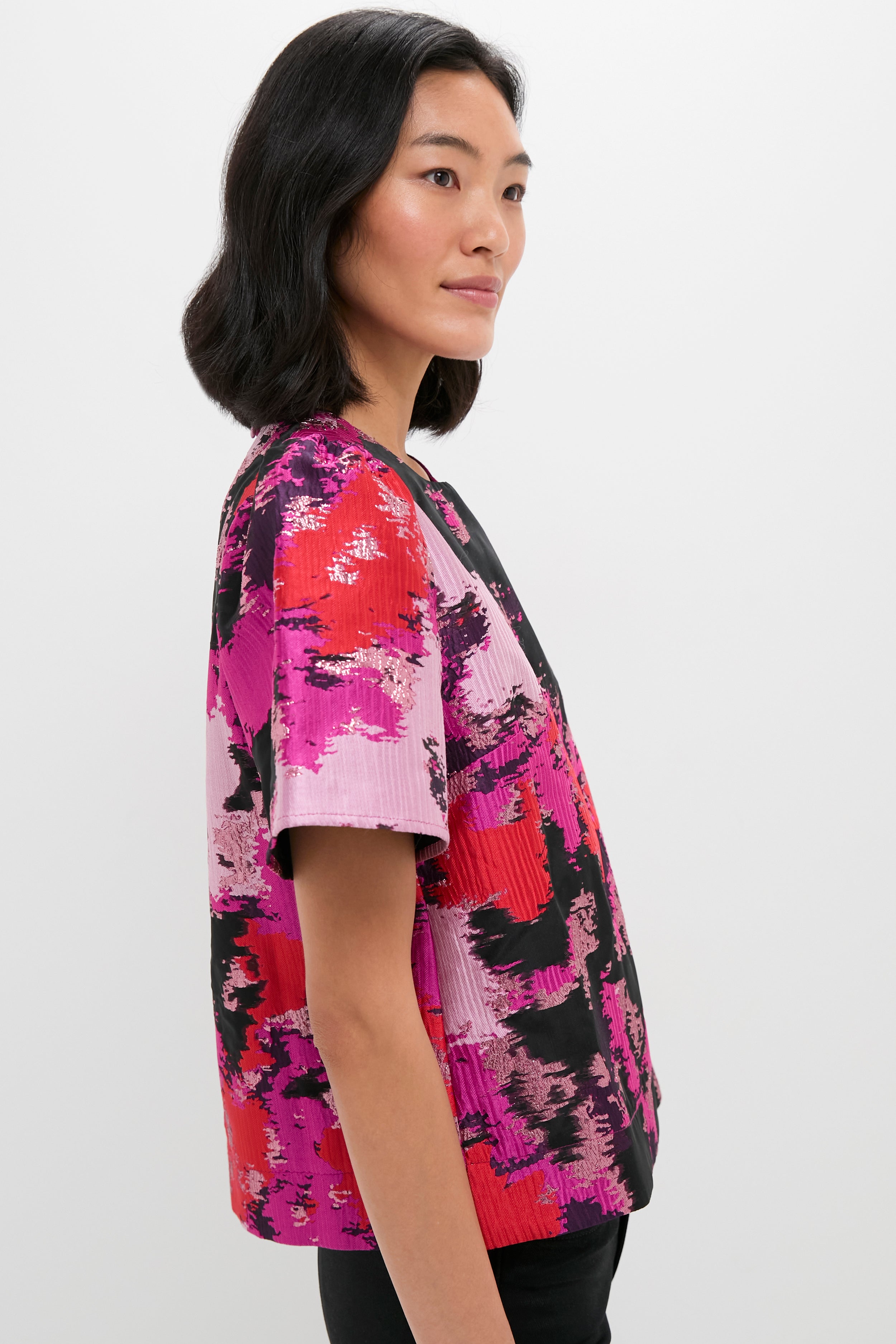 Pink and Red Lurex Abstract Jacquard Lyla Blouse-Get Girly