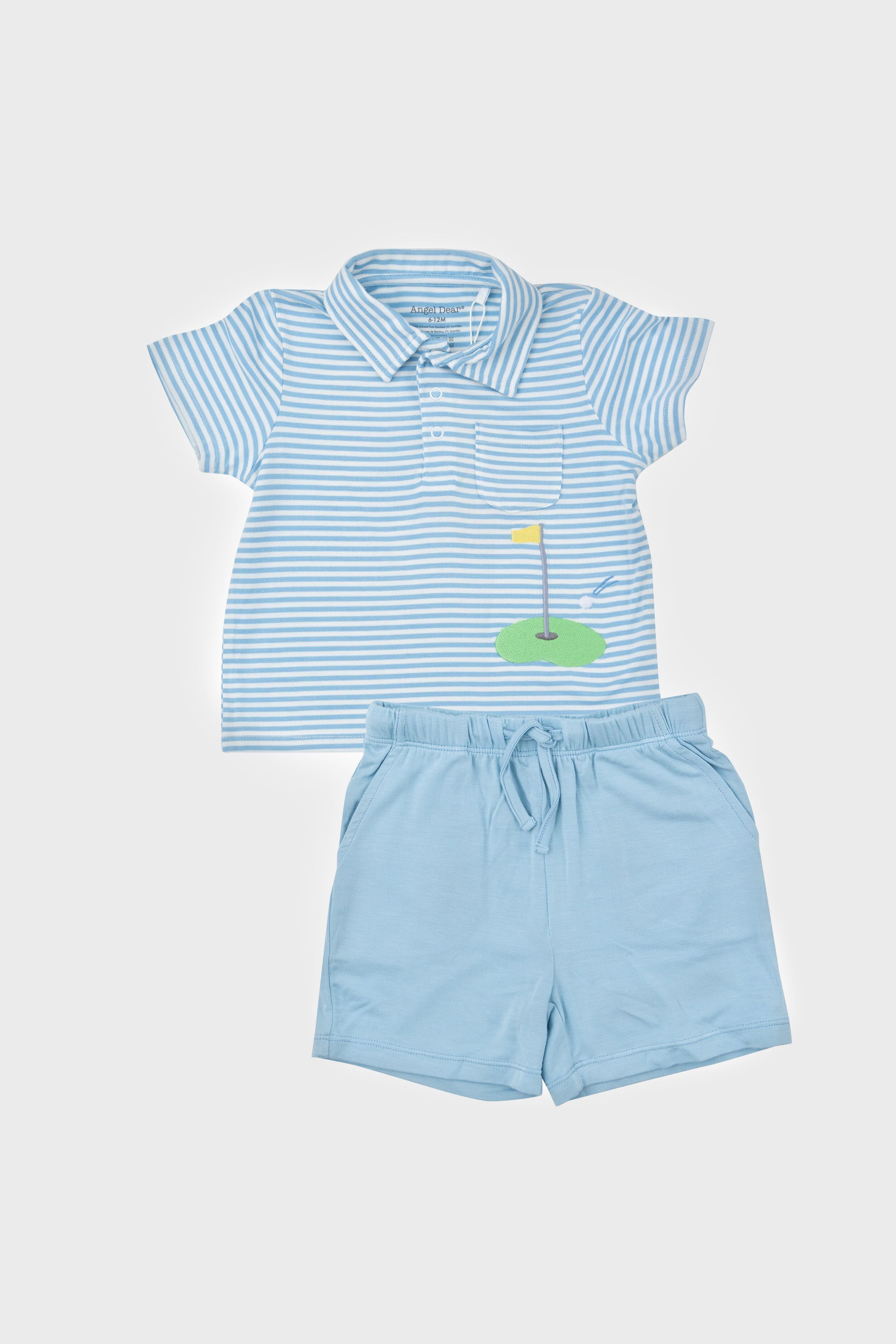 Blue Stripe Golf Polo Shirt and Short Set-Get Girly