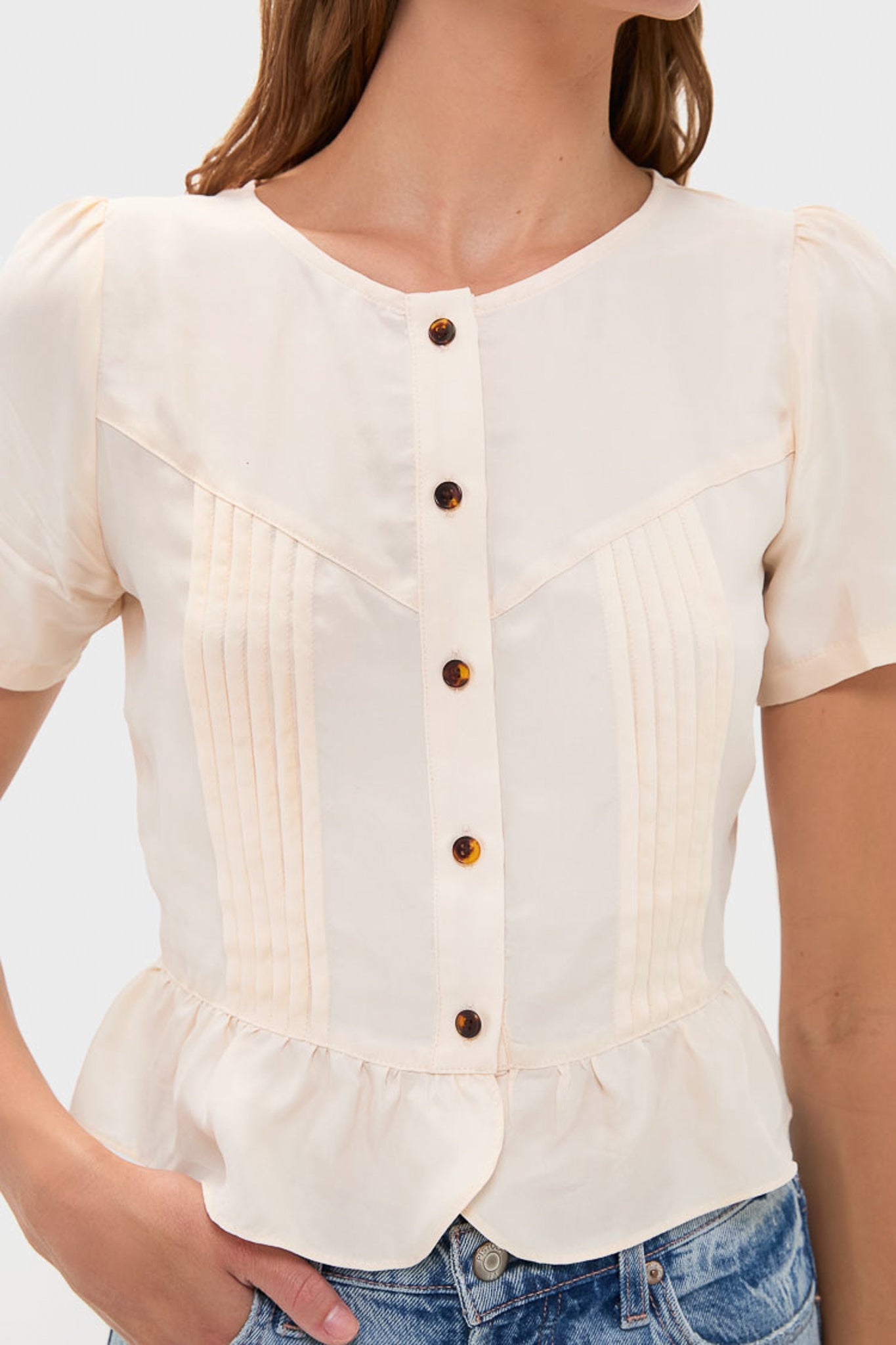 Arctic Wolf Short Sleeve Pintuck Top-Get Girly