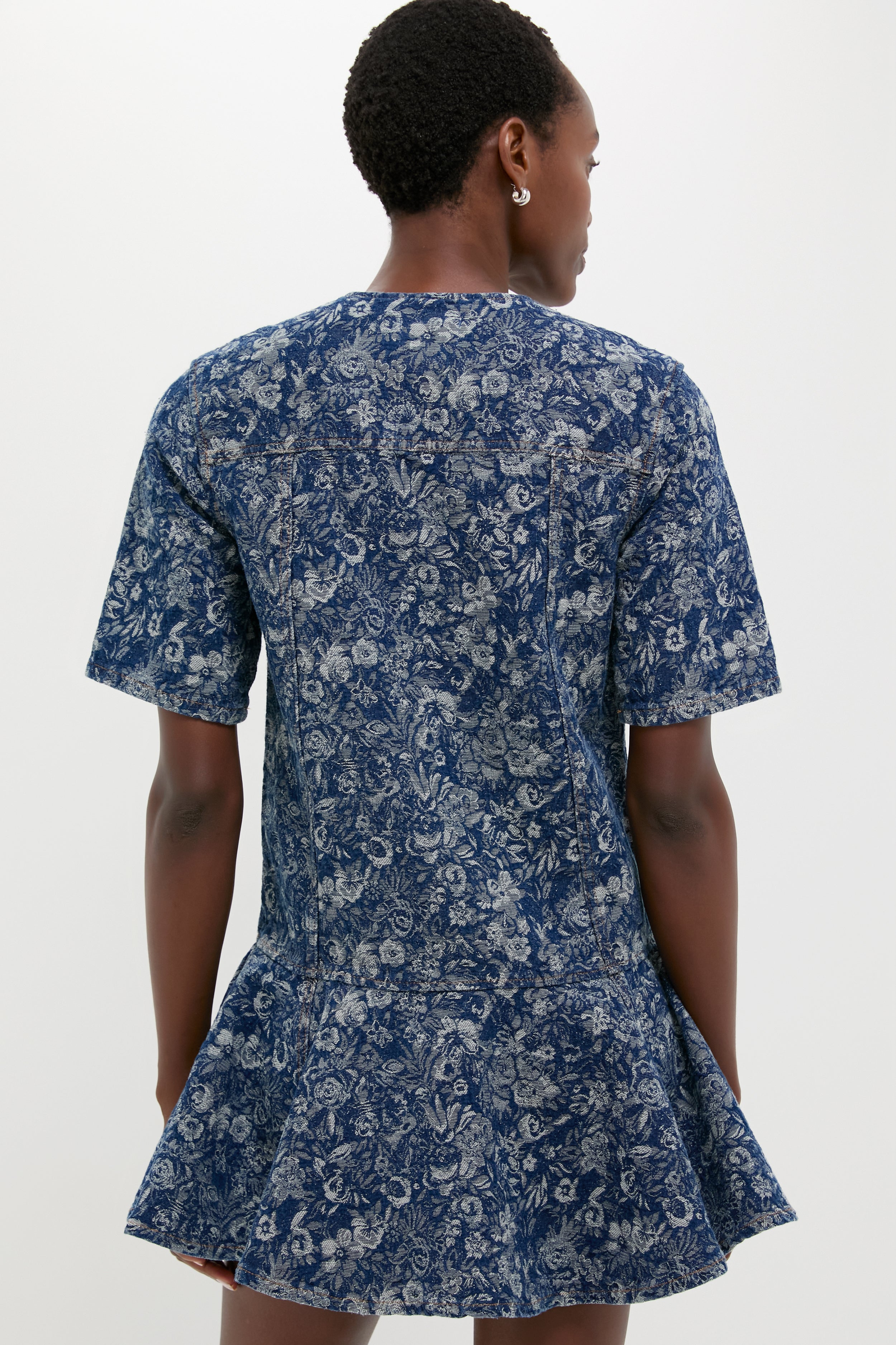 Mid Blue Stone Tapestry Denim Mini Dress-Get Girly