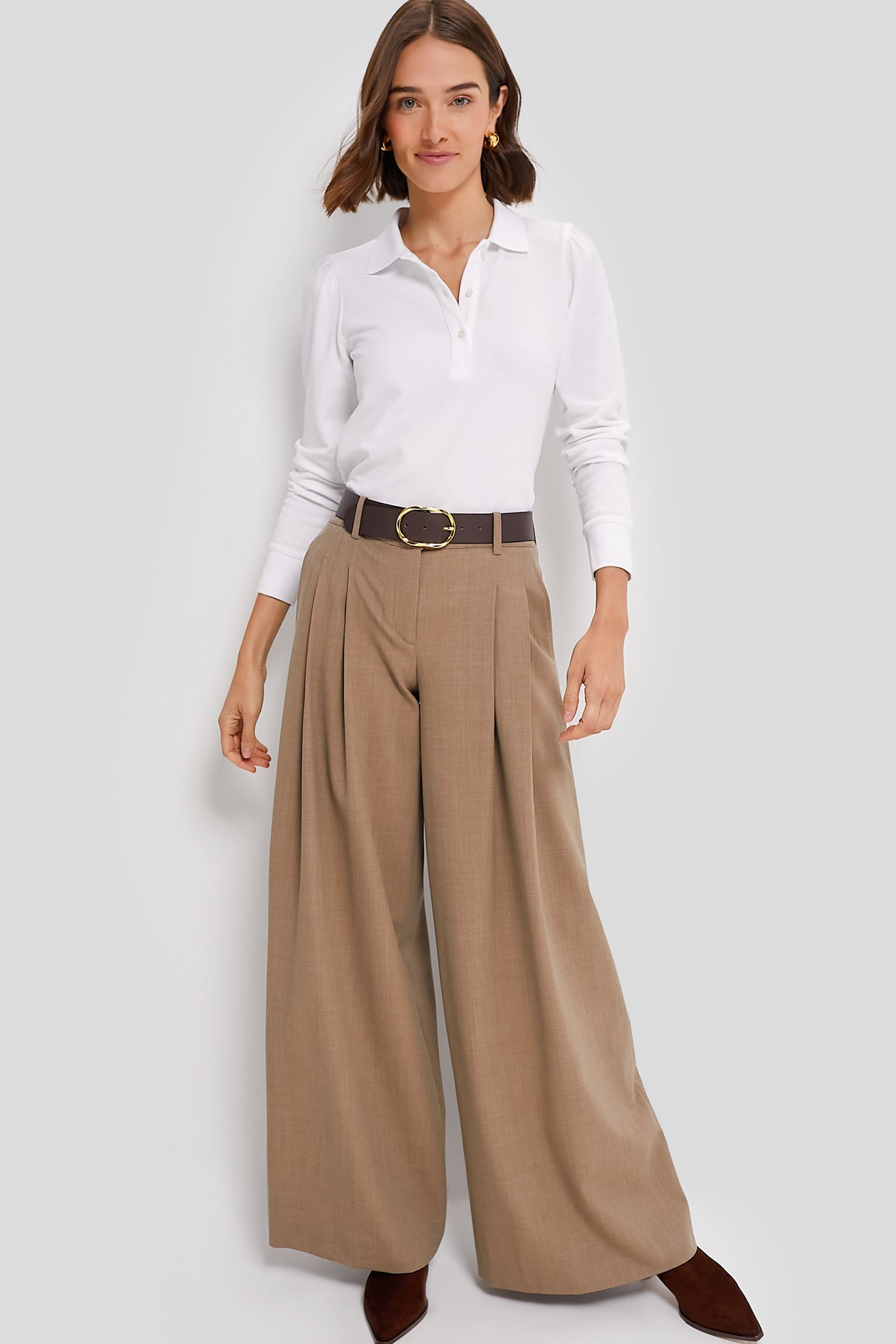 White Long Sleeve Pique Puff Sleeve Peggy Polo-Get Girly