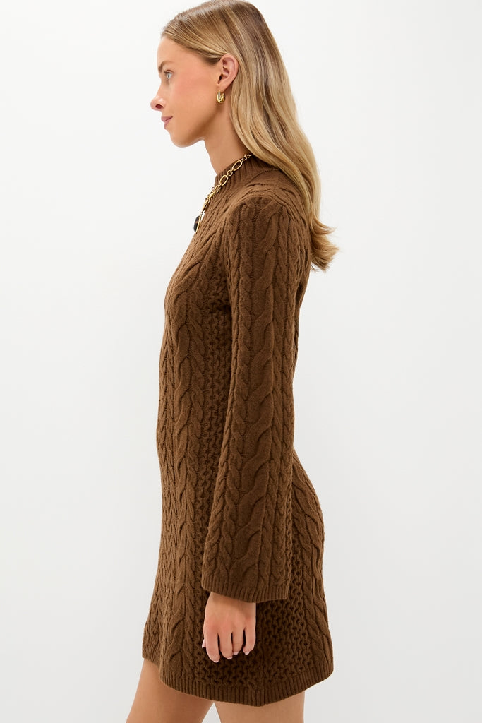 Coffee Cable Knit Lucia Mini Dress-Get Girly