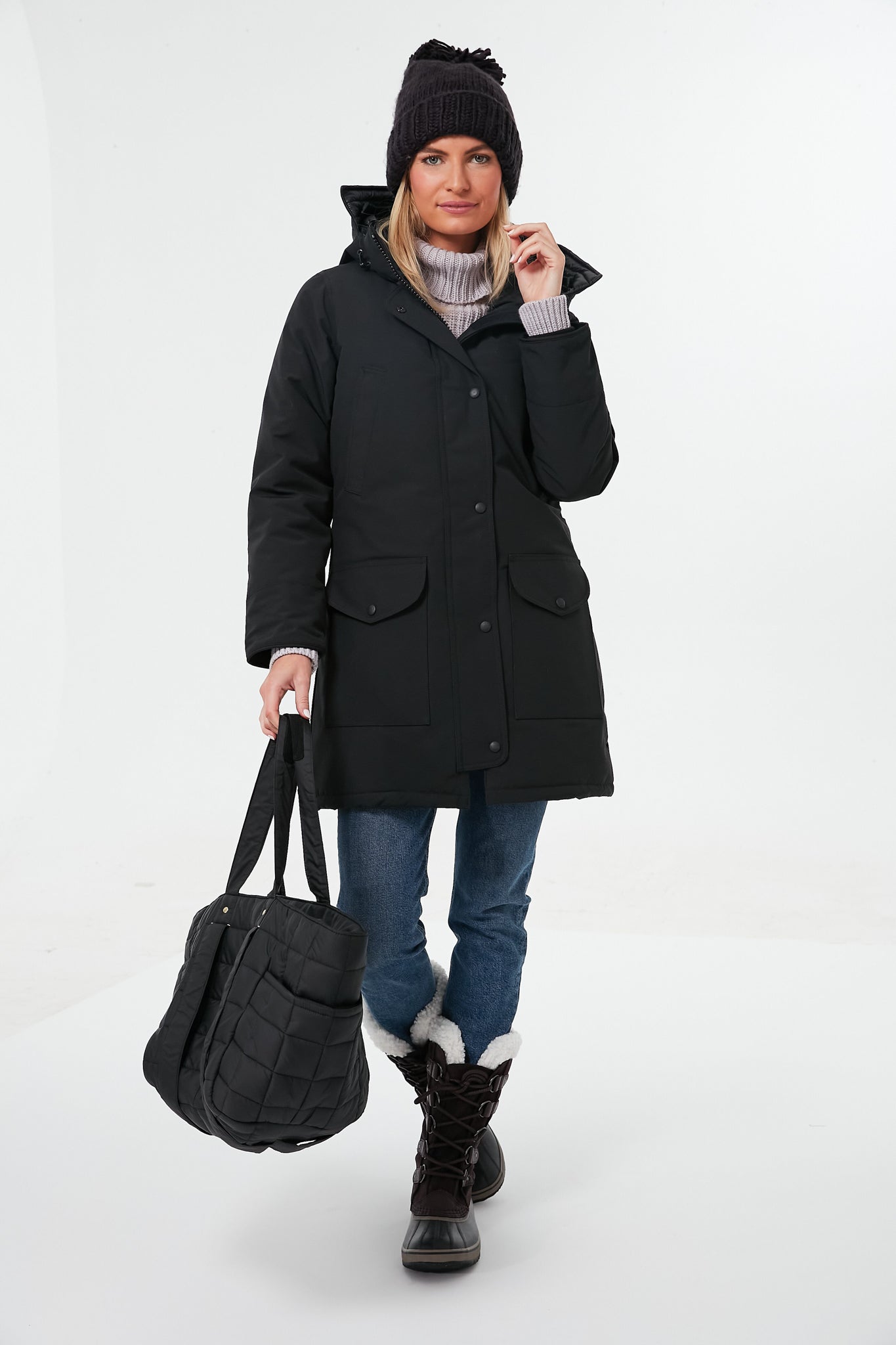 Charcoal Hand Knitted Basic Pom Hat-Get Girly