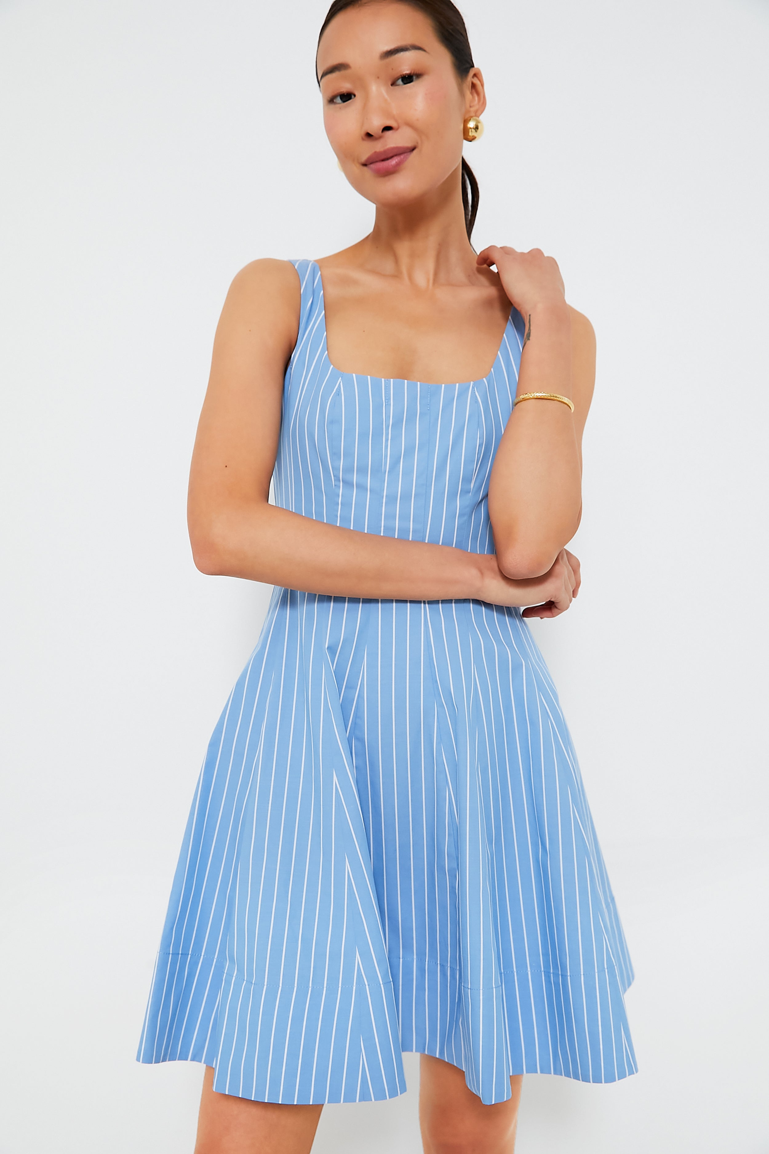 Azure Pinstripe Mini Wells Dress-Get Girly