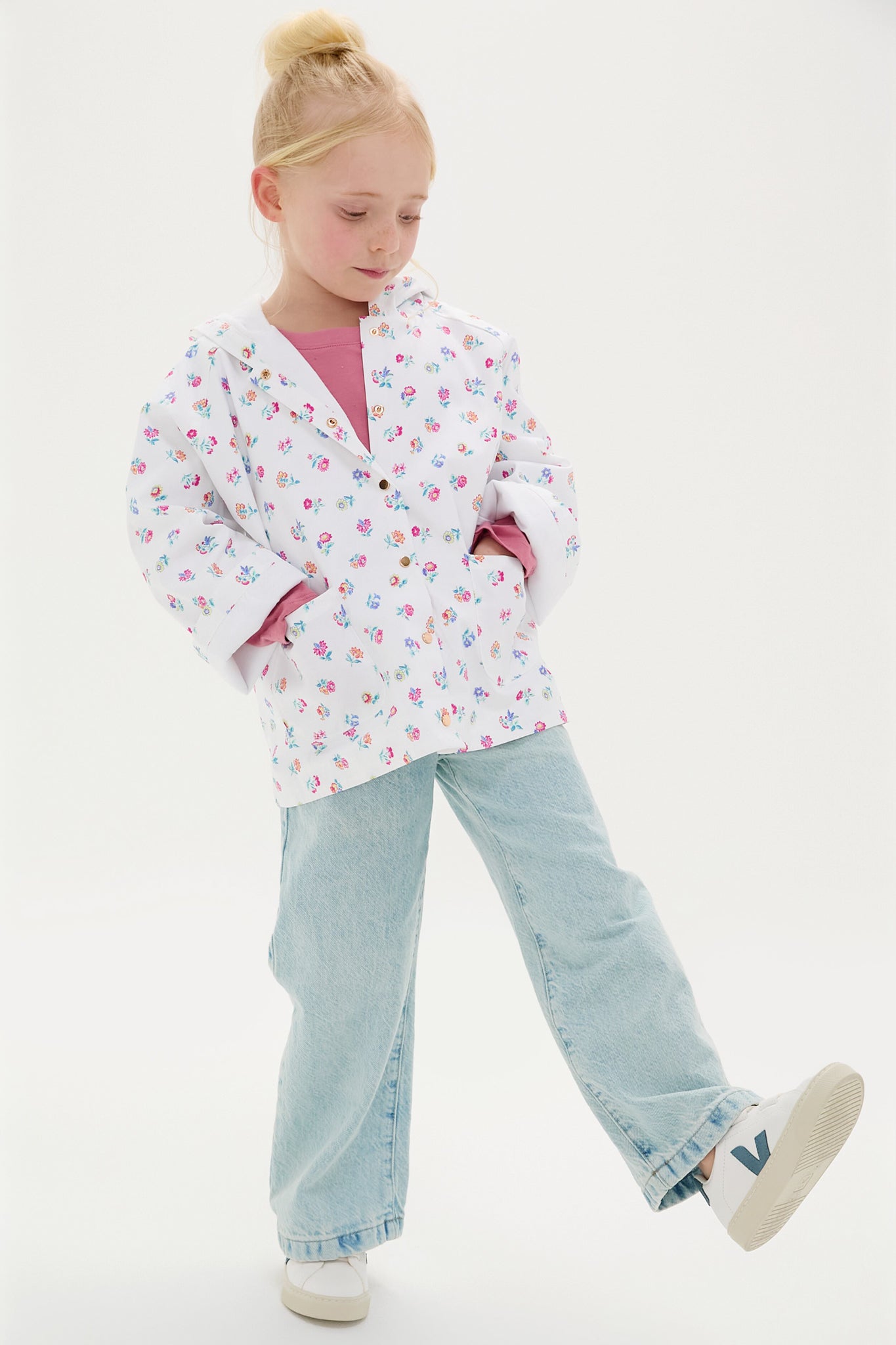 White Felicita Flowers Felvet Raincoat-Get Girly