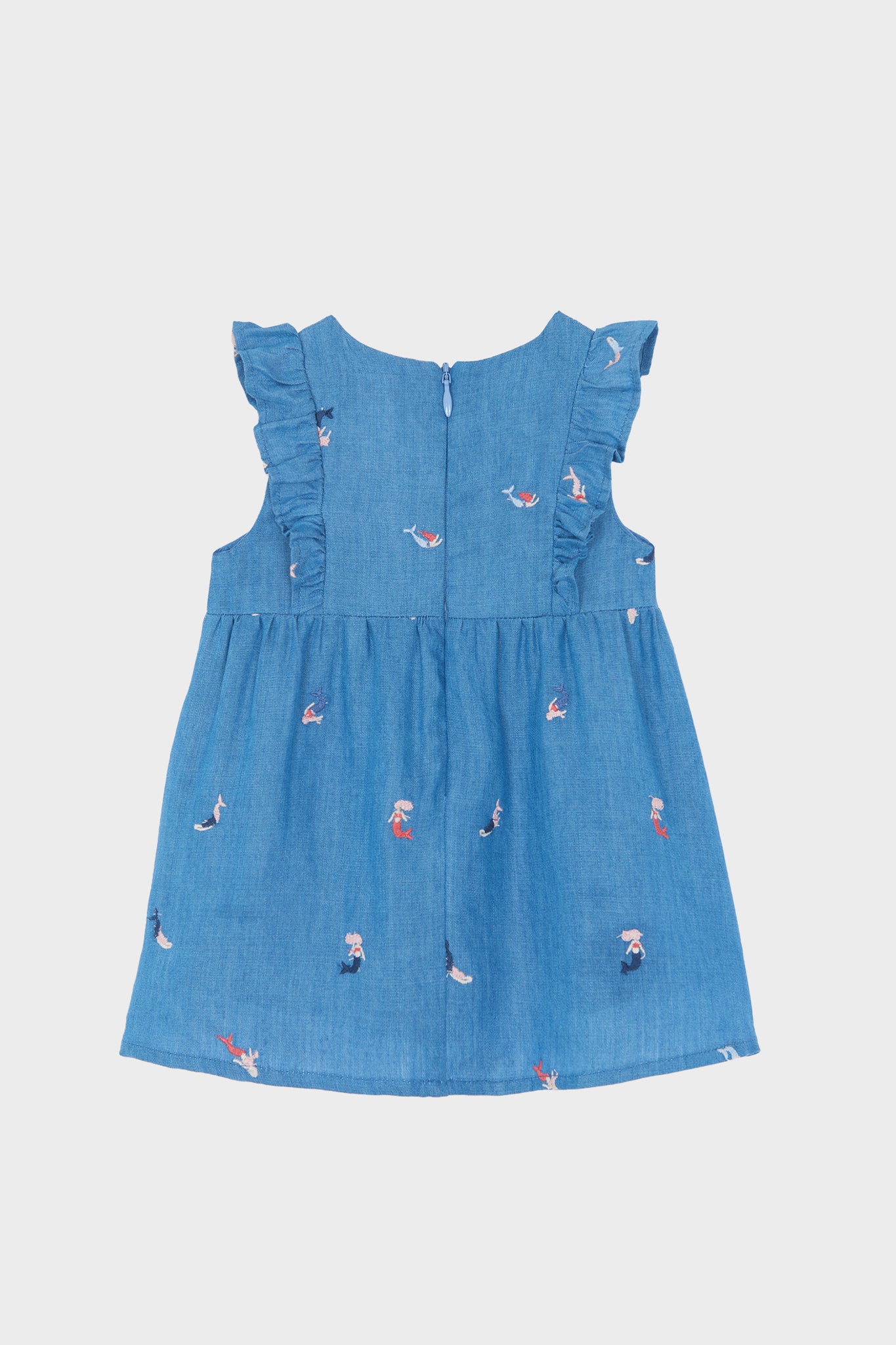 Chambray Mermaid Embroidered Dress-Get Girly