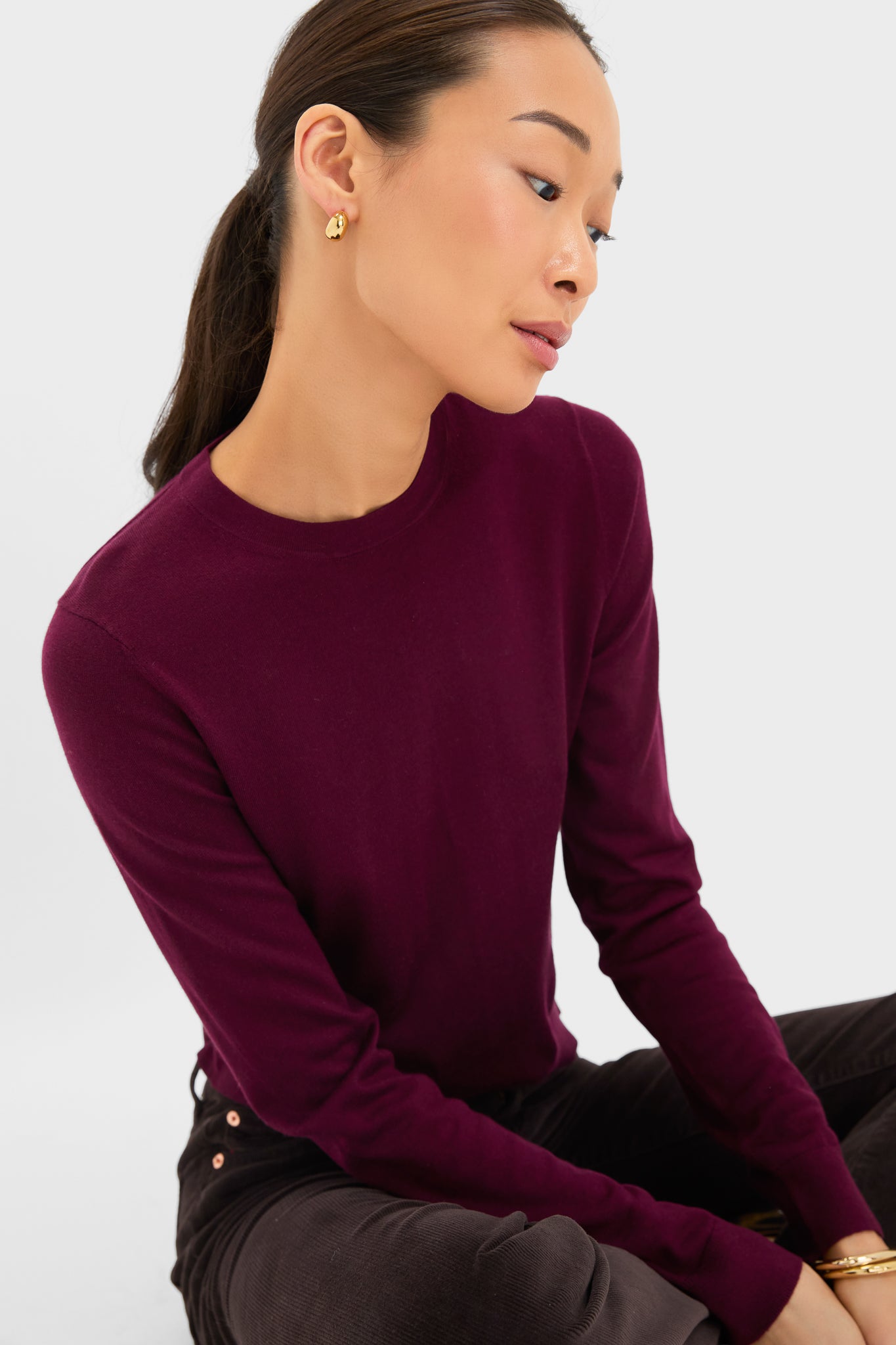 Winetasting Cashmere Silk Long Sleeve Katie Tee-Get Girly