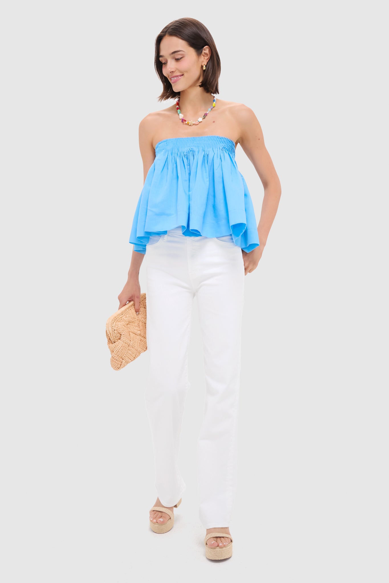 Azure Blue Shirred Shirley Blouse-Get Girly