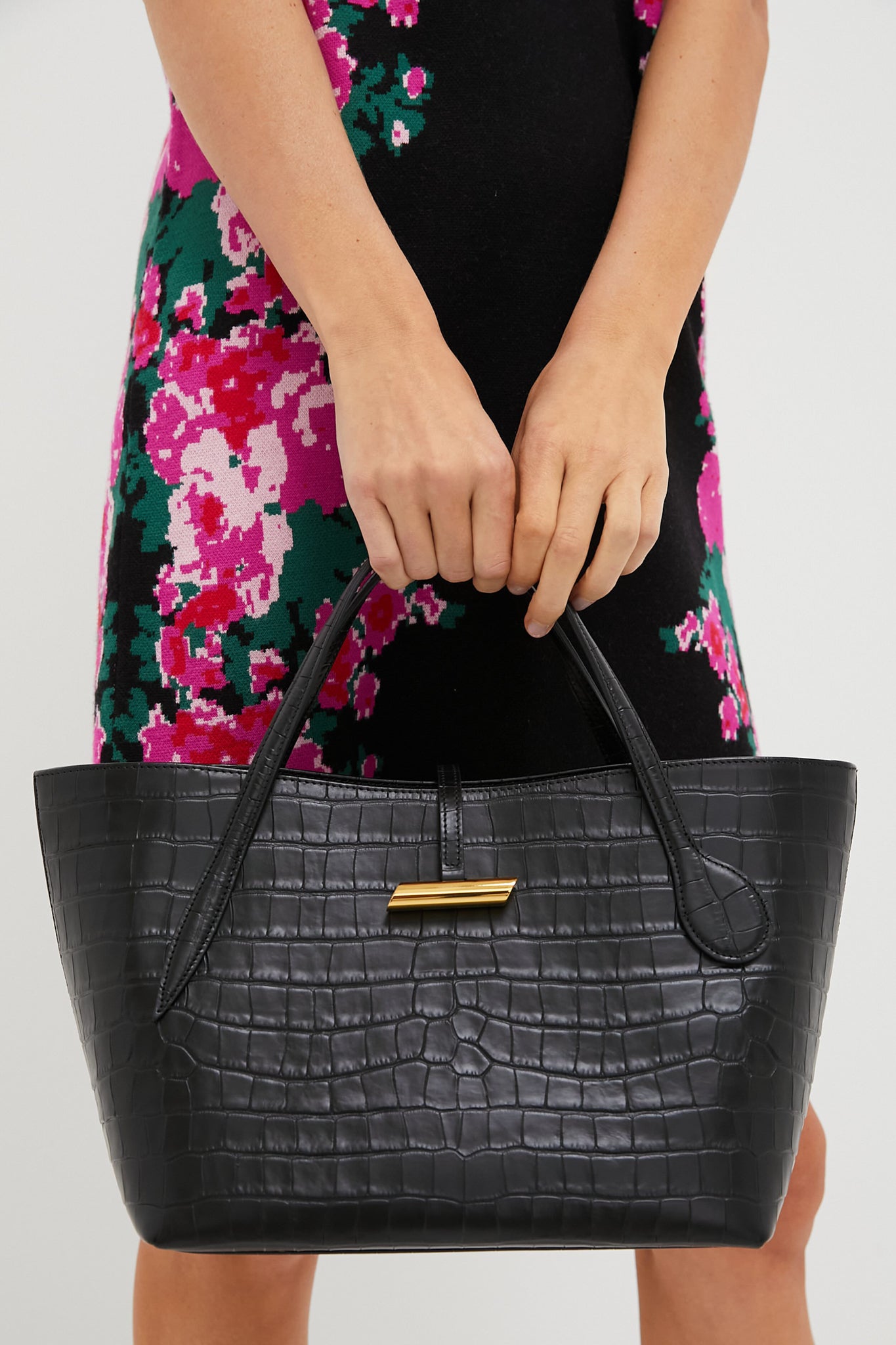 Black Croc Embossed Petite Penne Tote-Get Girly
