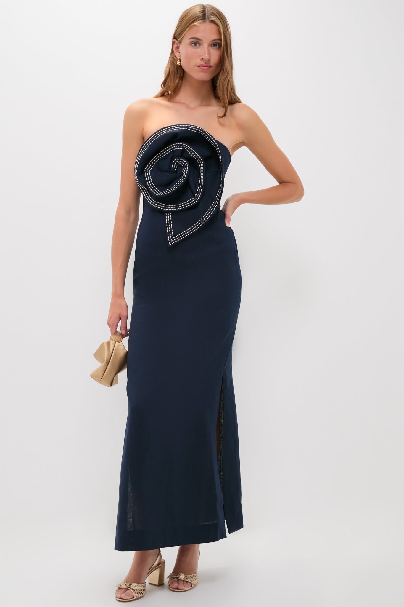 Navy Tactos Embroidered Maxi Dress-Get Girly