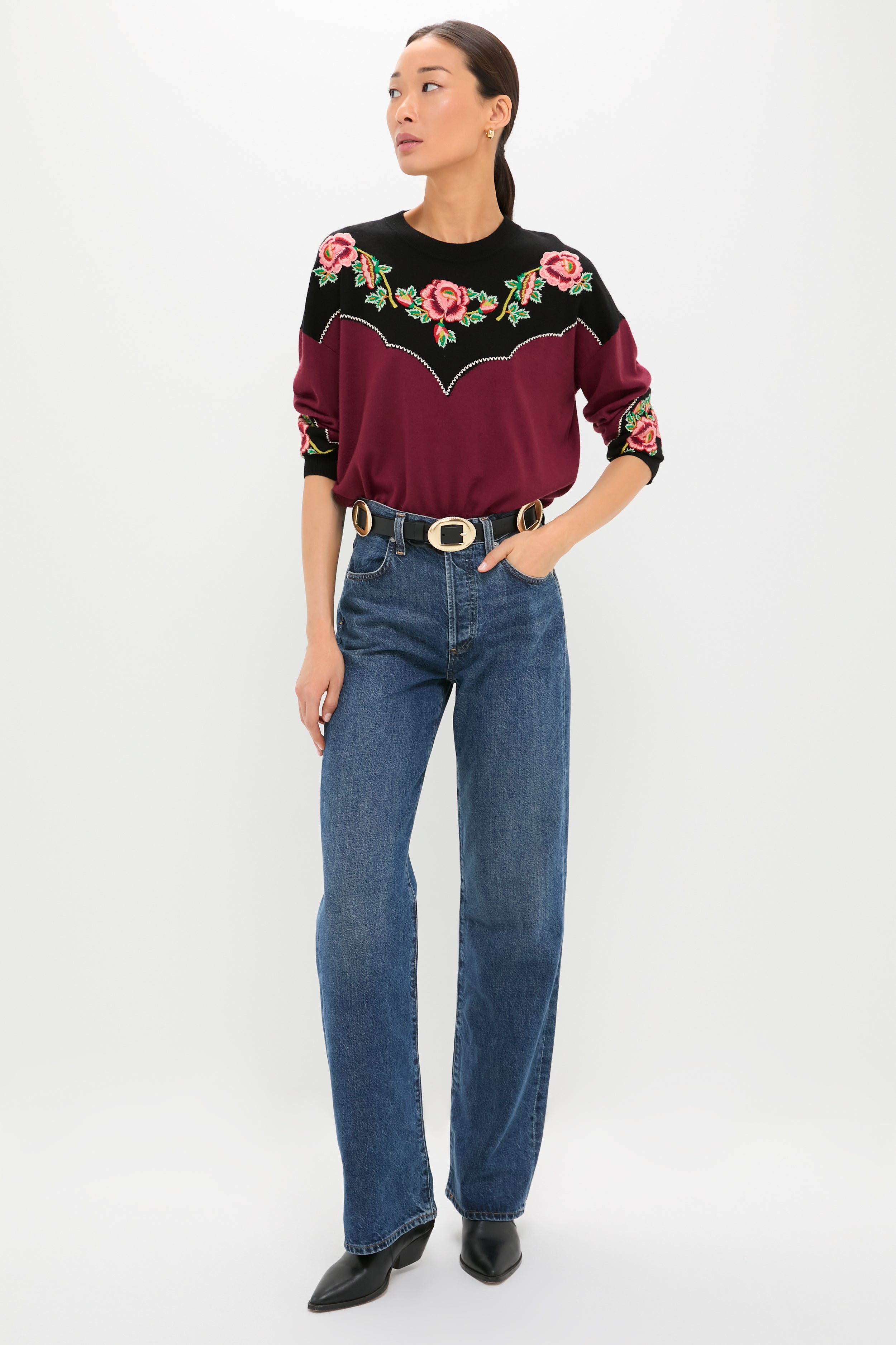 Wine Heirloom Rose Western Pullover-Get Girly