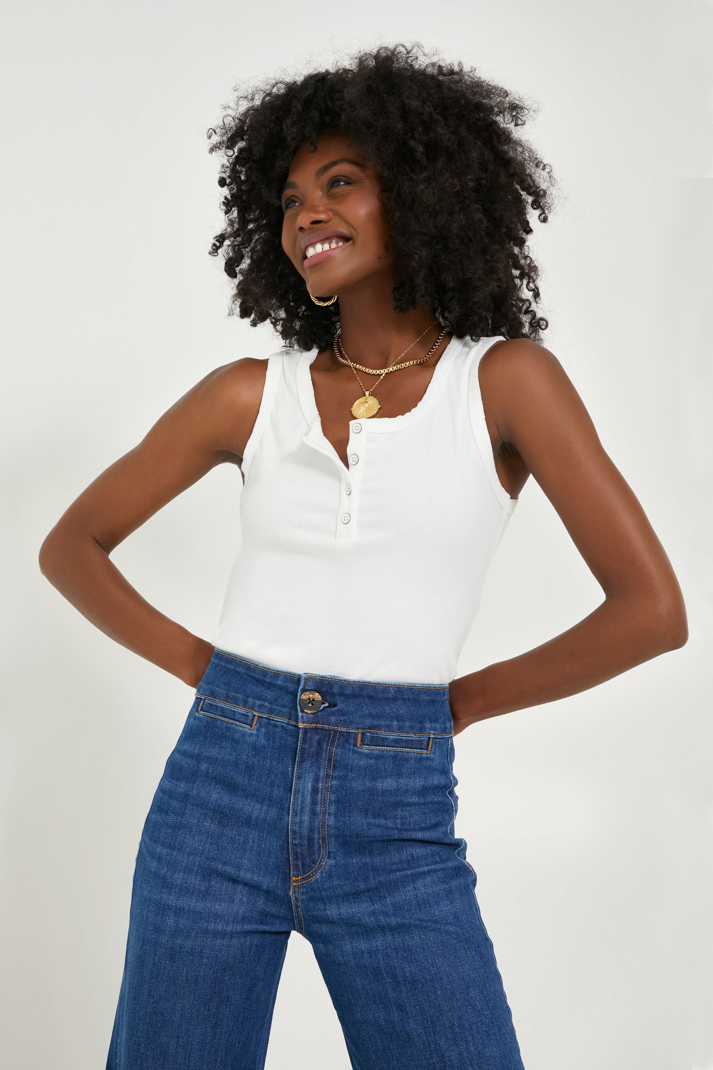 White Henley Tank-Get Girly