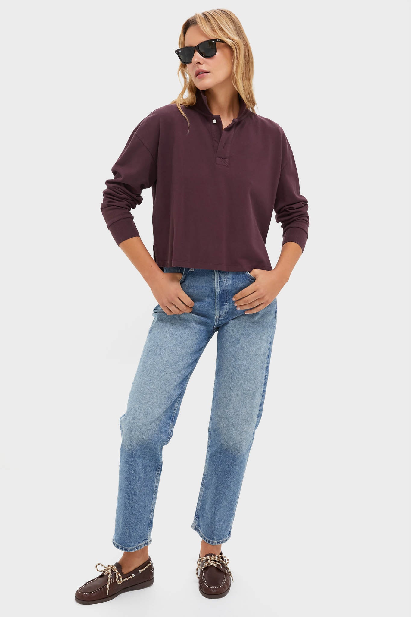 Winetasting Long Sleeve Pique Holmes Boyfriend Polo-Get Girly