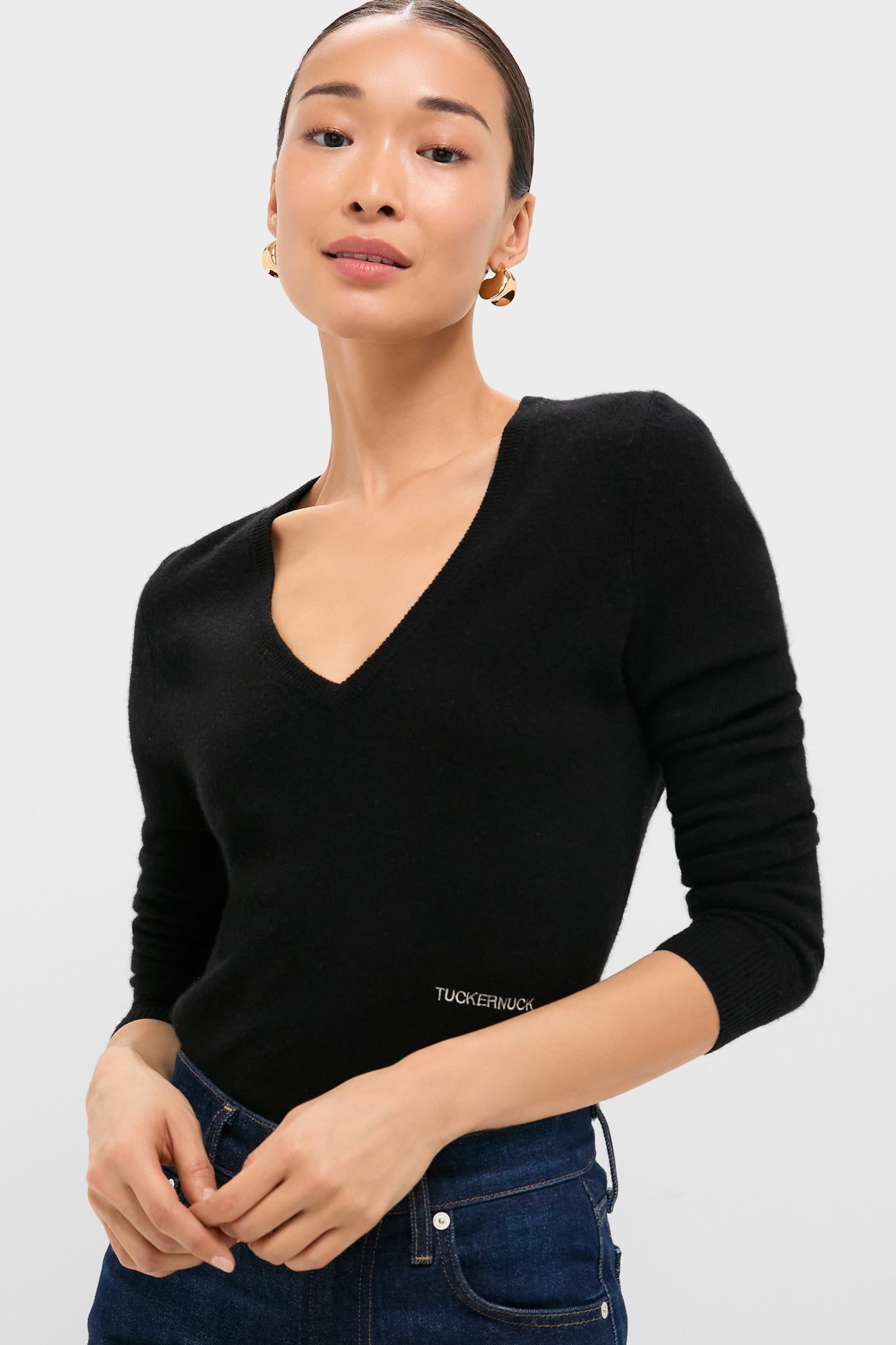 Black Cashmere V-Neck Sweater-Get Girly