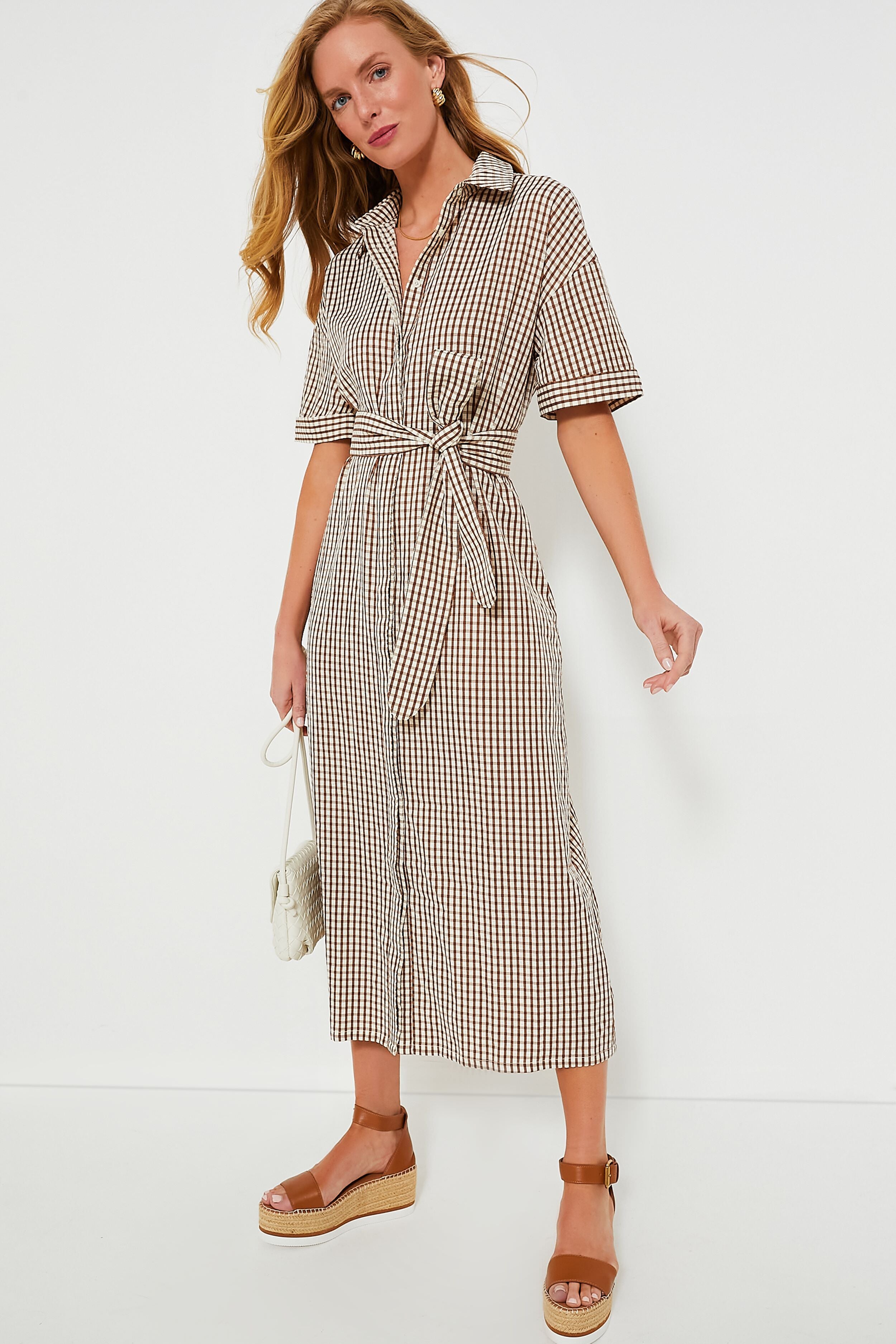 Brown Gingham Seersucker Zacara Dress-Get Girly