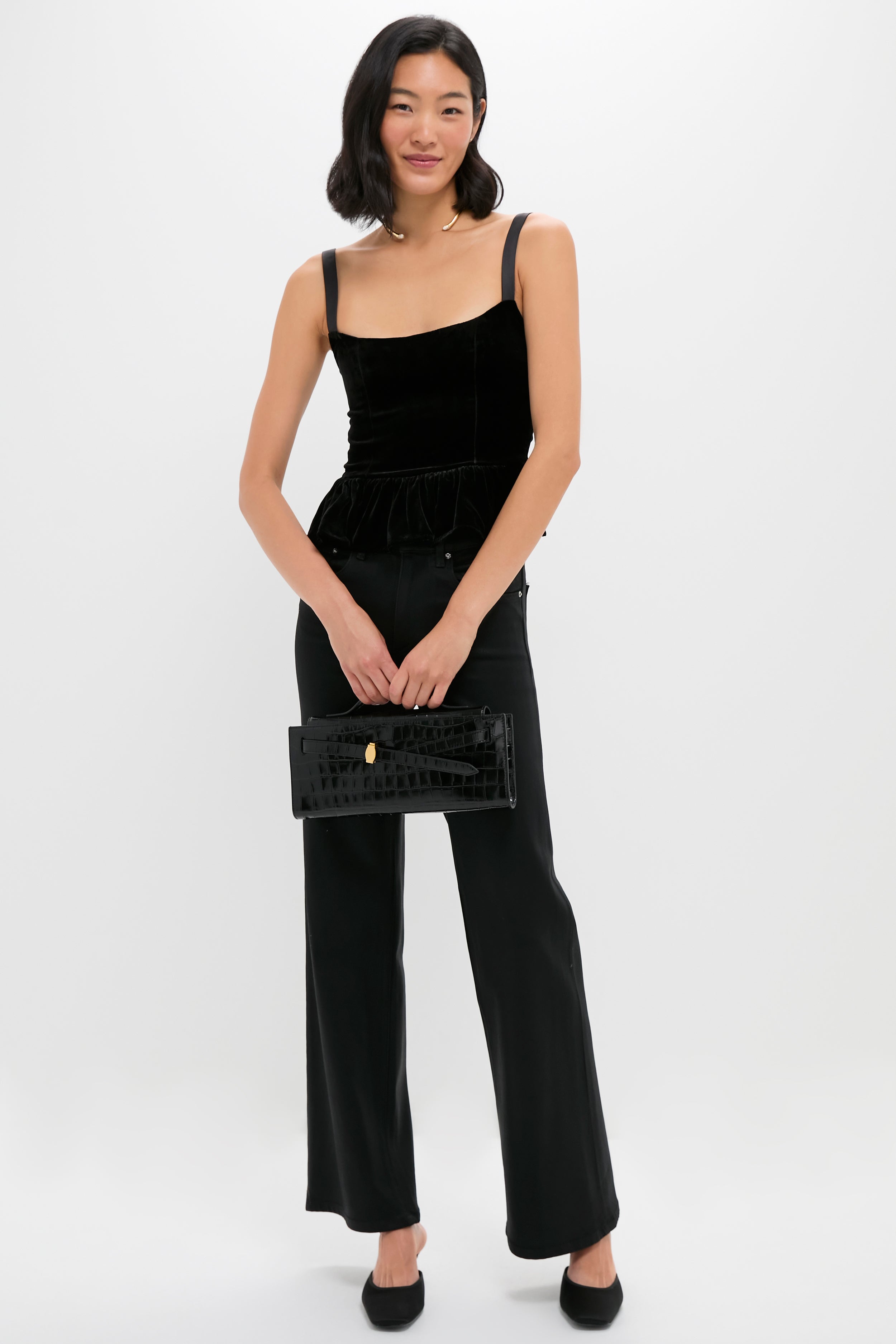 Black Croc Embossed Veronica Beard Dash Clutch-Get Girly