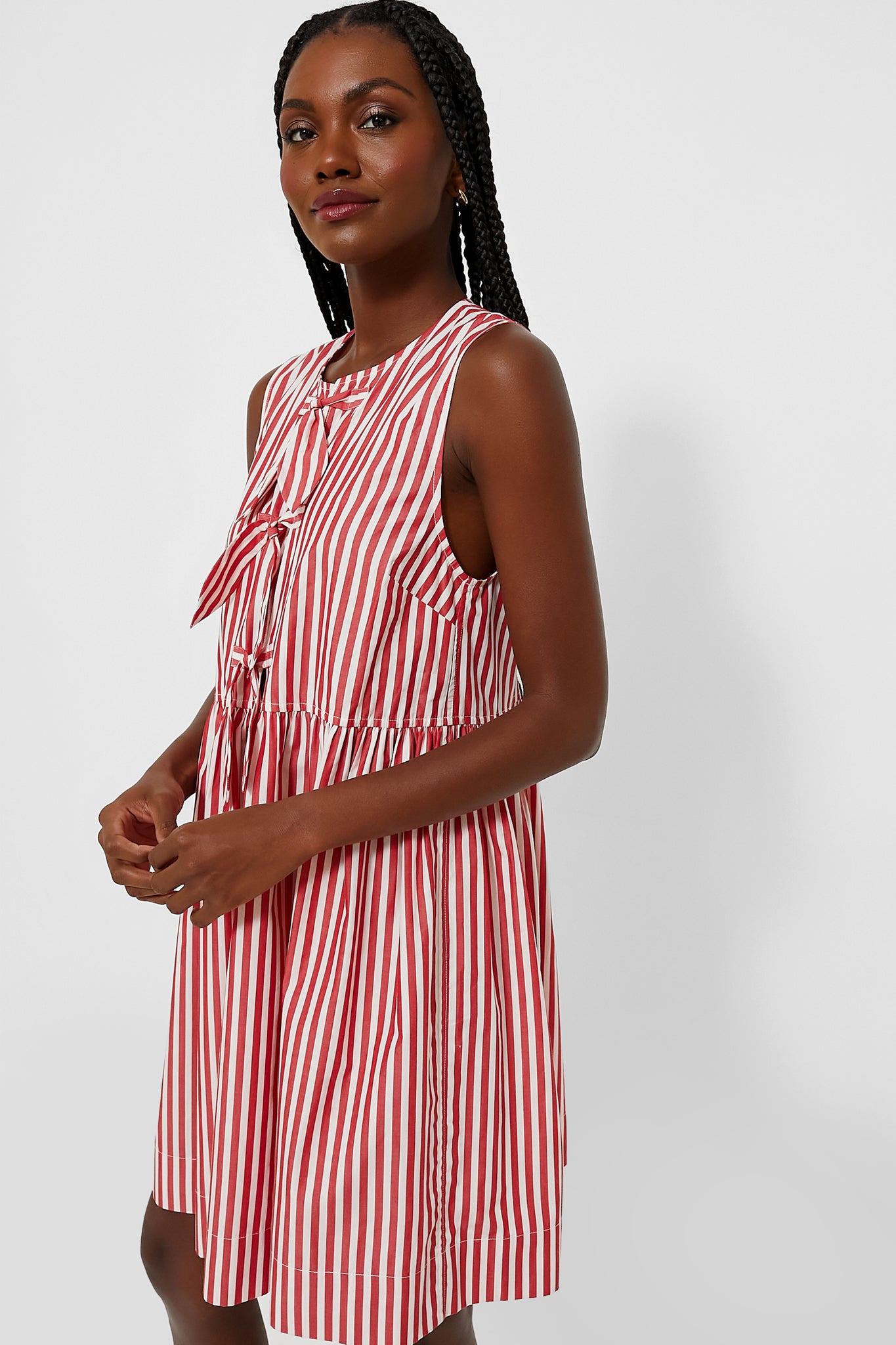 Barbados Cherry Stripe Cotton Mini Bow Tie Dress-Get Girly