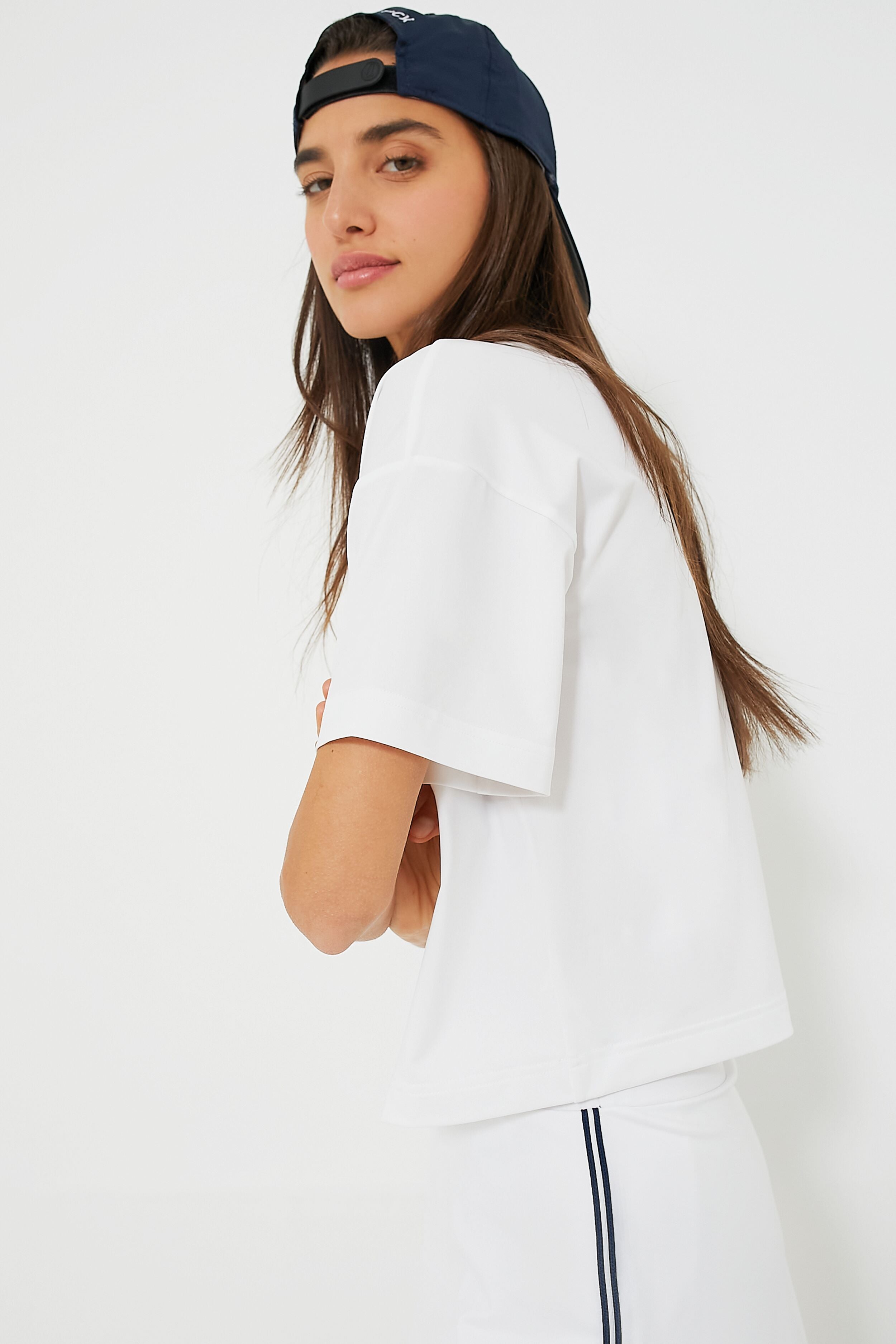 White Cropped Performance Jersey Ryan Boyfriend Tee-Get Girly