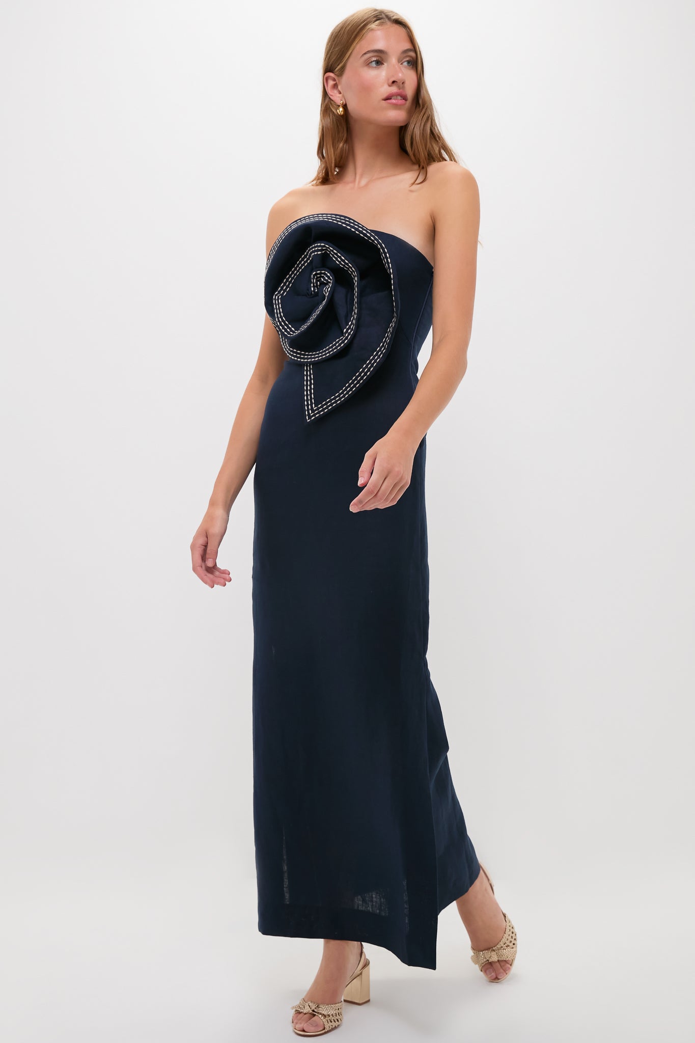 Navy Tactos Embroidered Maxi Dress-Get Girly