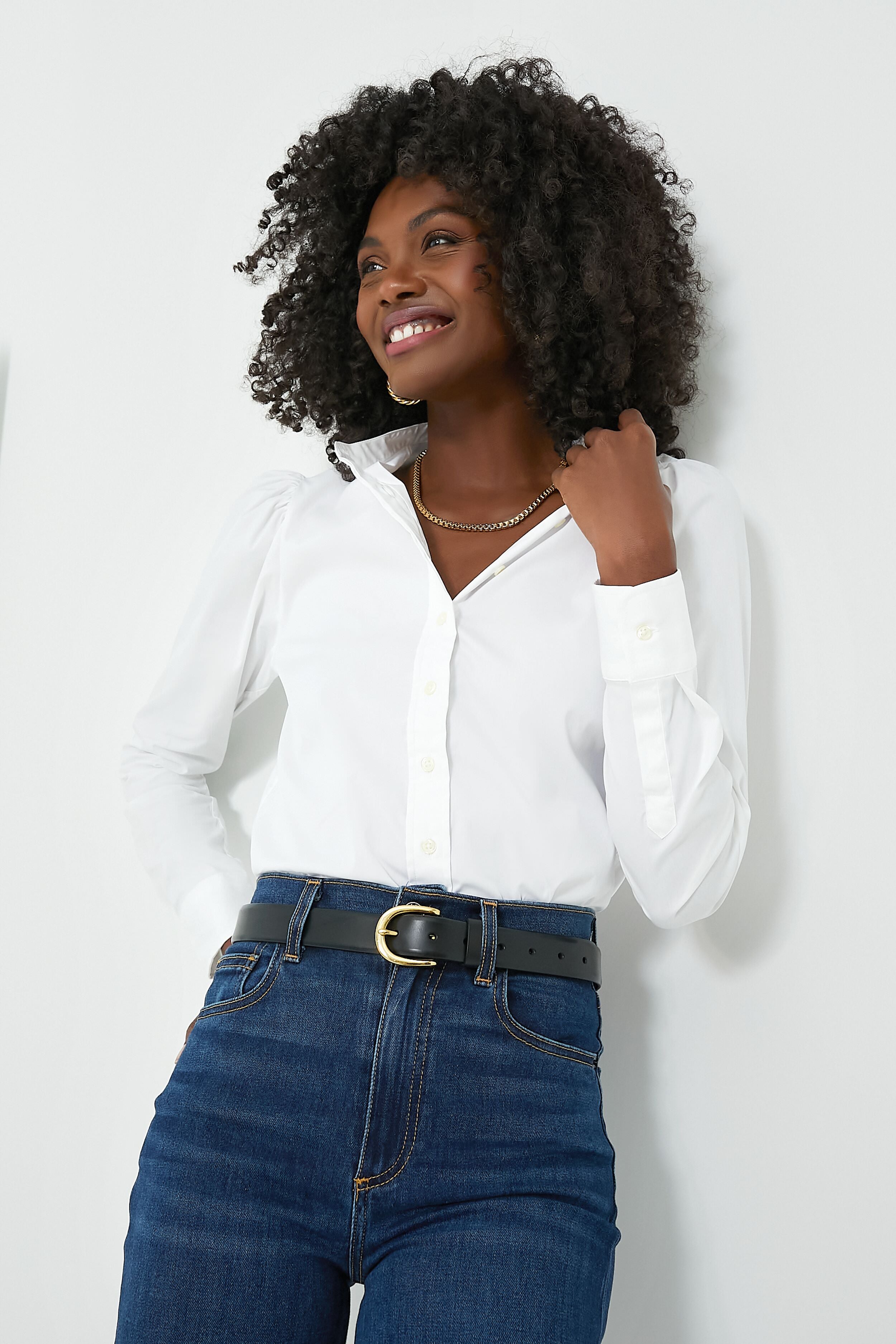 White Puffed Shoulder Shirt-Get Girly