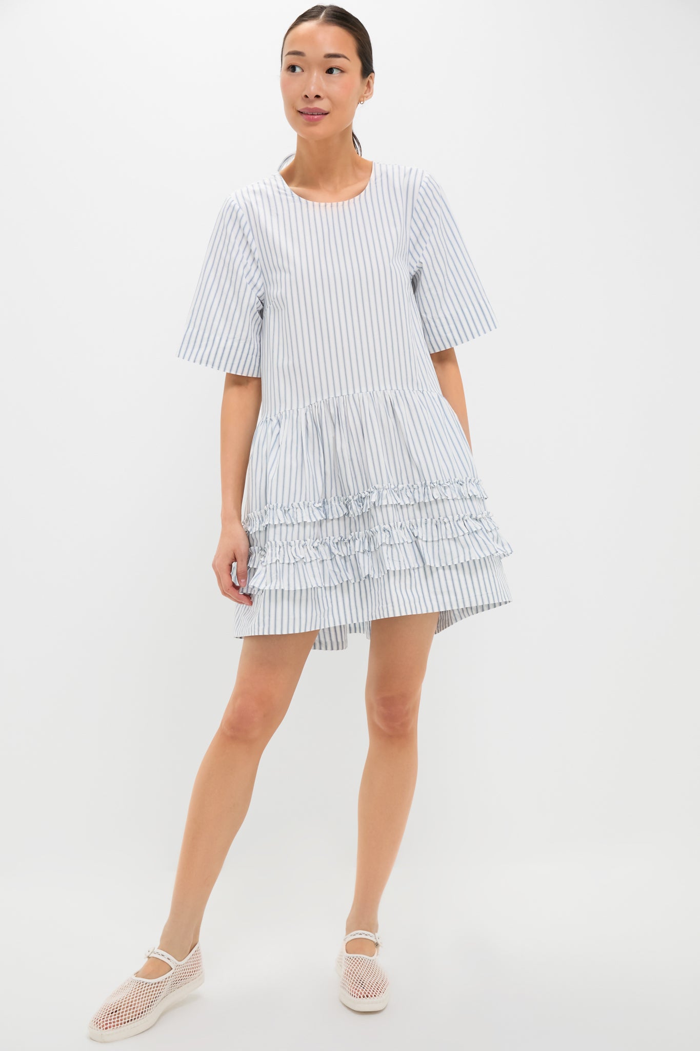Egret Stripe Cotton Mini Dress-Get Girly
