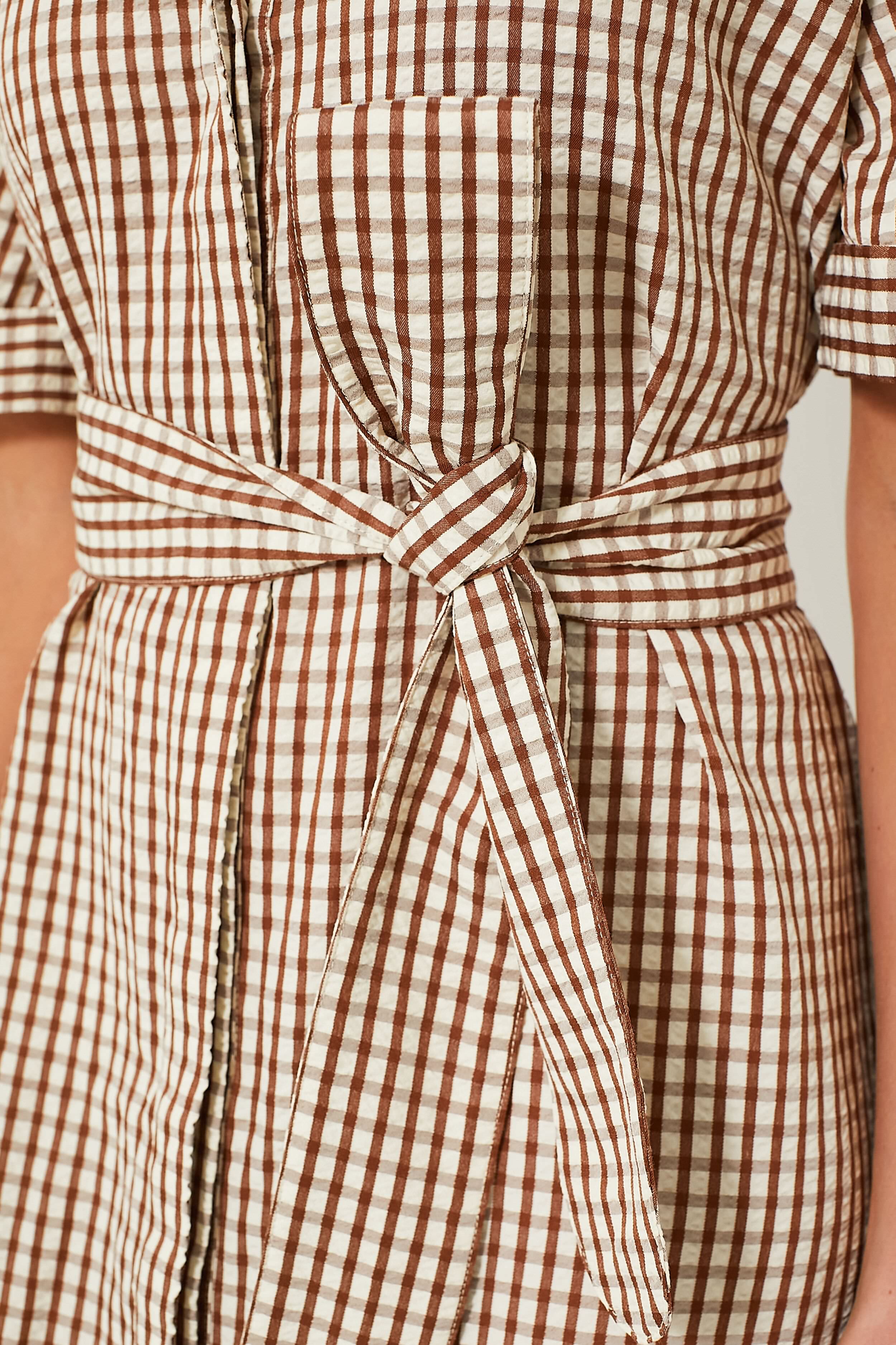Brown Gingham Seersucker Zacara Dress-Get Girly