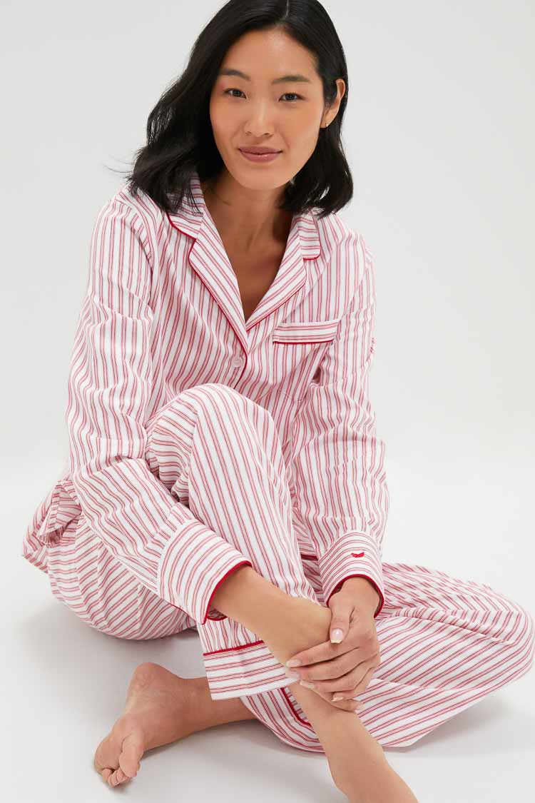 Antique Red Ticking Long Sleeve Pants Set-Get Girly