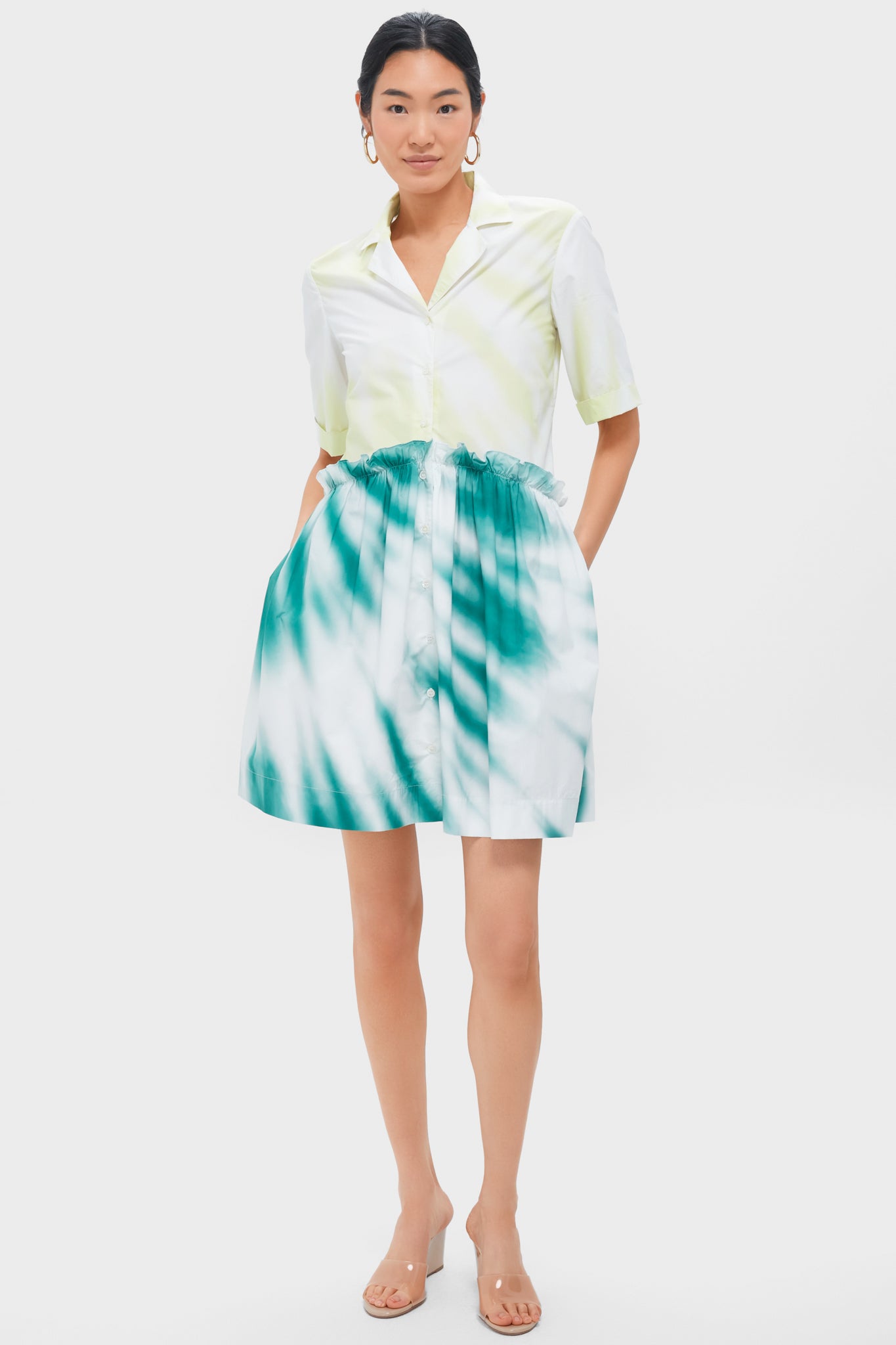 Tie-Dye Mini Gathered Shirtdress-Get Girly