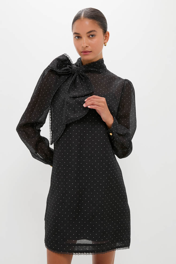 Black Dot Dream Pussybow Mini Dress-Get Girly