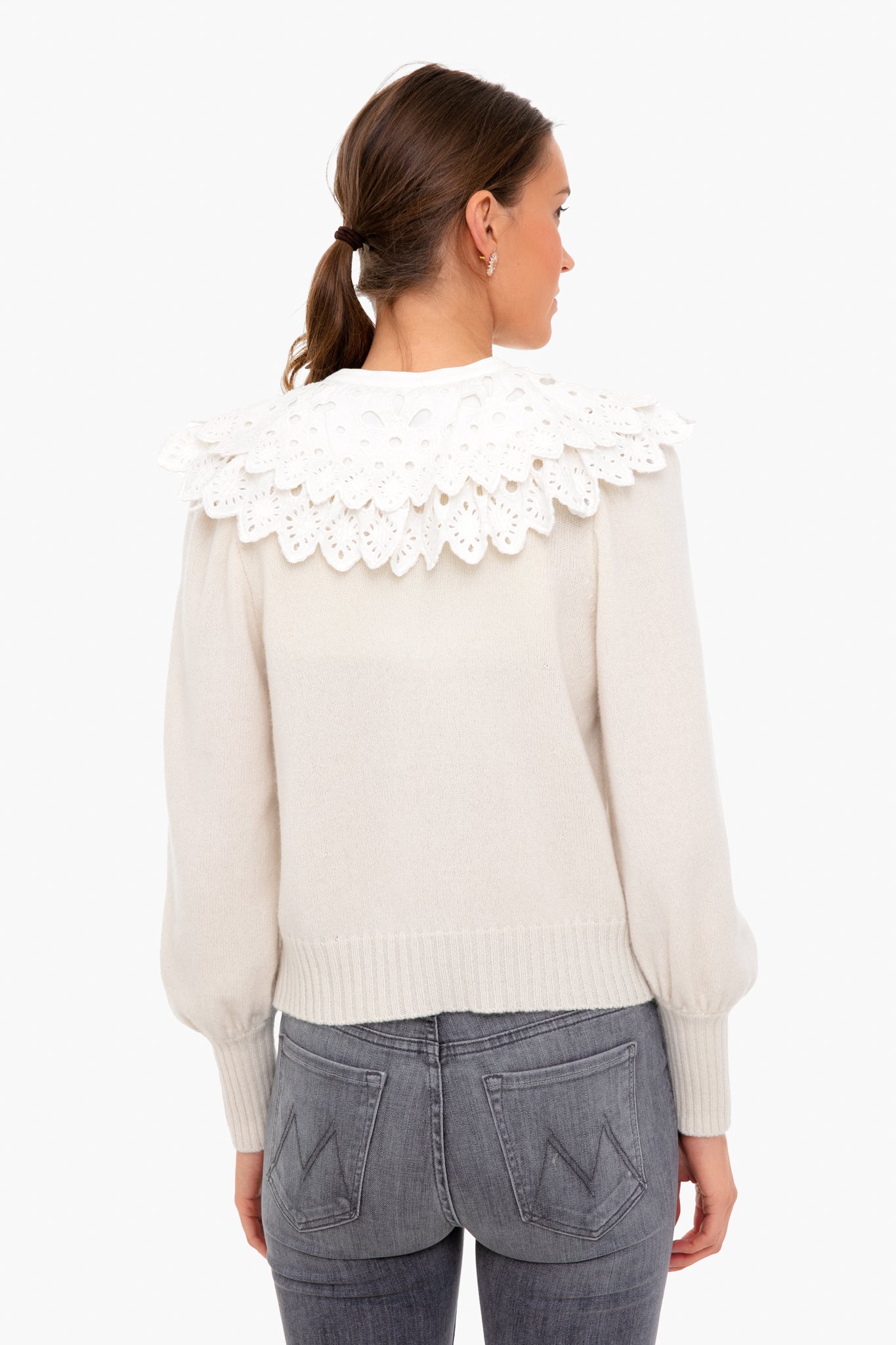 White Hazel Eyelet Long Sleeve Sweater-Get Girly