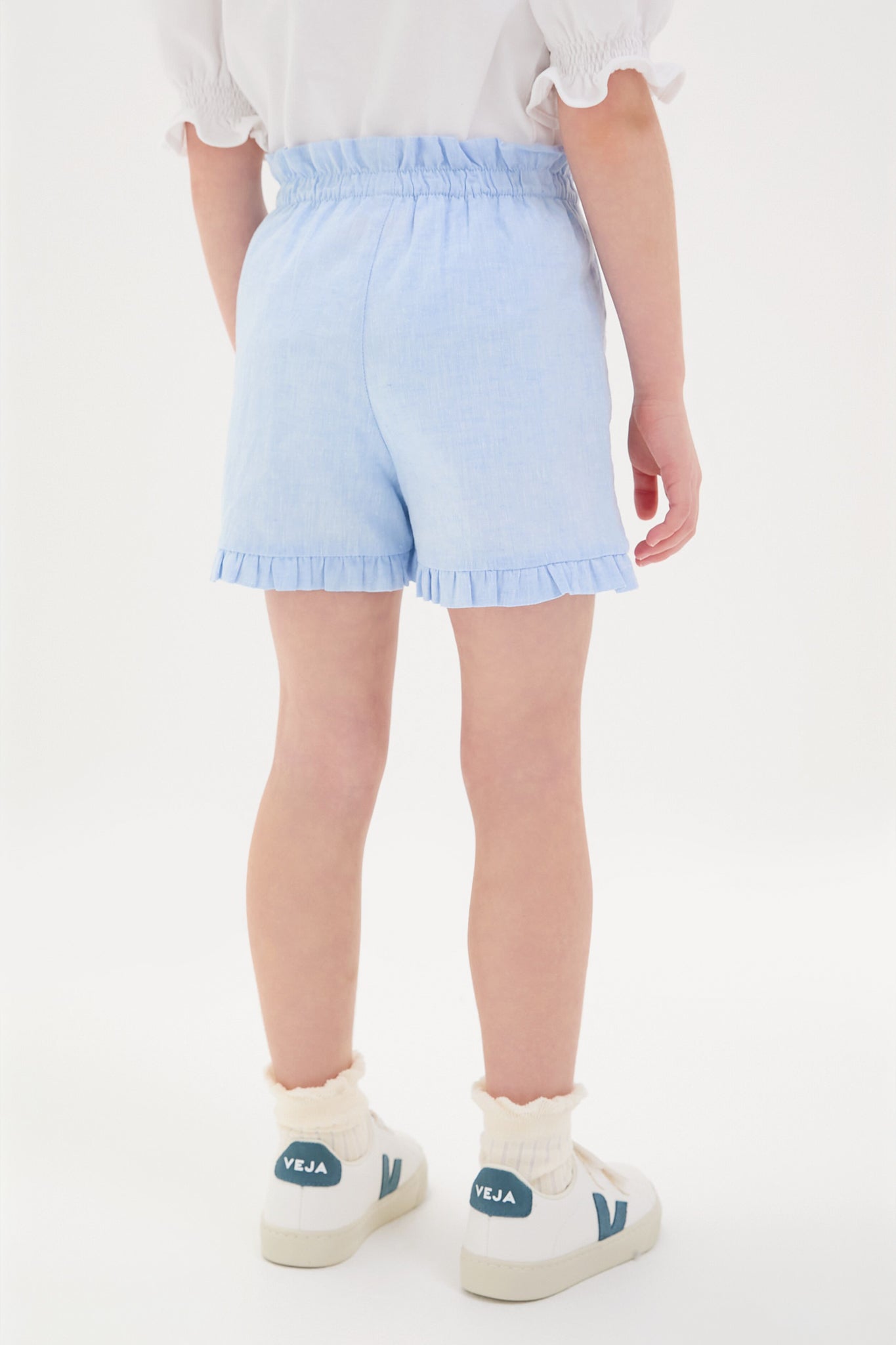 Light Blue Flores Cotton Girls Shorts-Get Girly