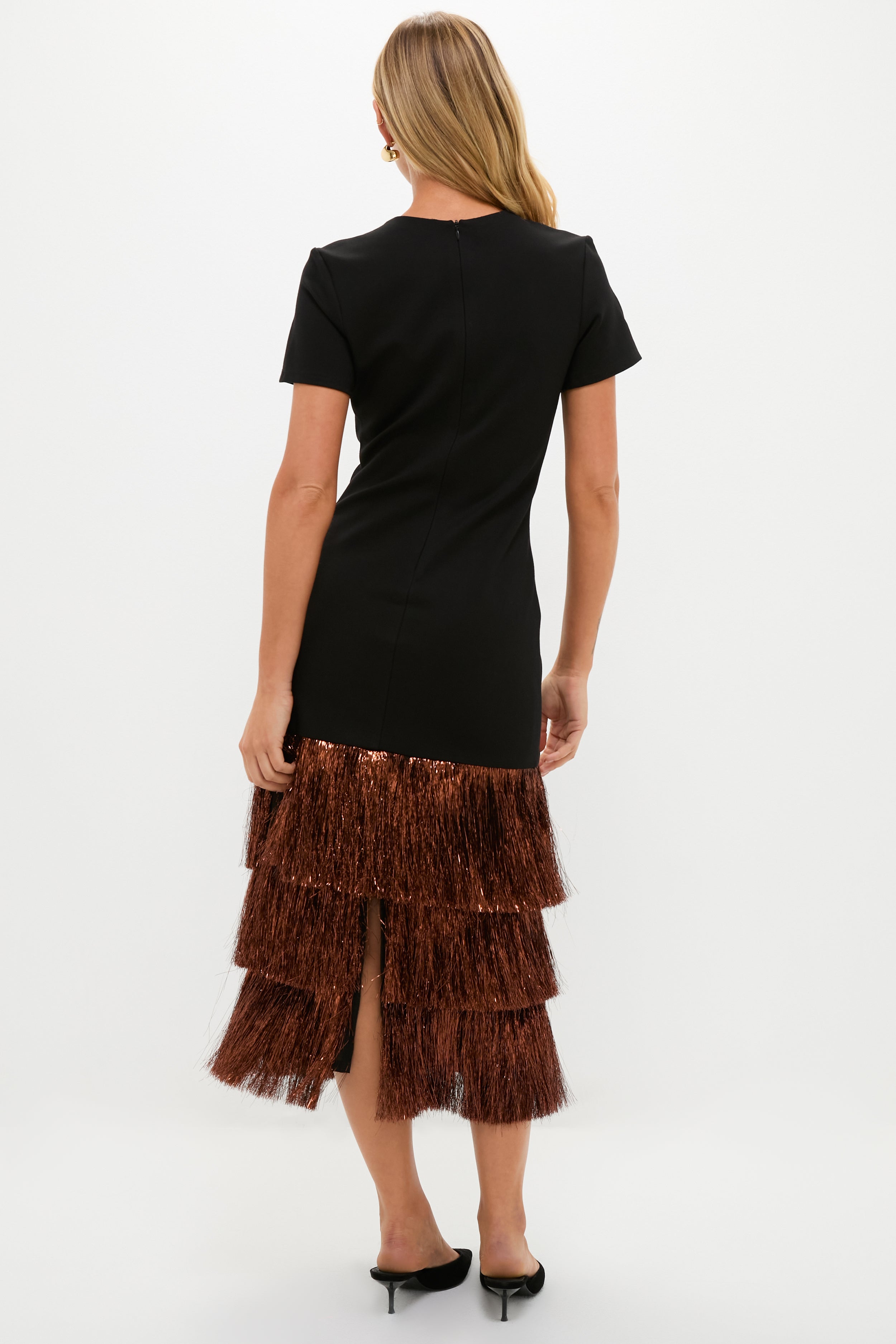 Black & Bronze Metallic Fringe Francie Short Sleeve Maxi Dress-Get Girly
