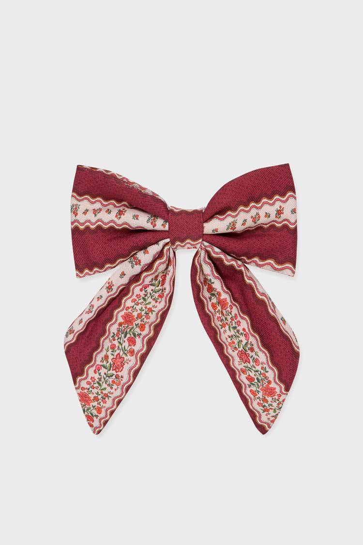 Burgundy Floral Girl Large Bow Clip-Get Girly