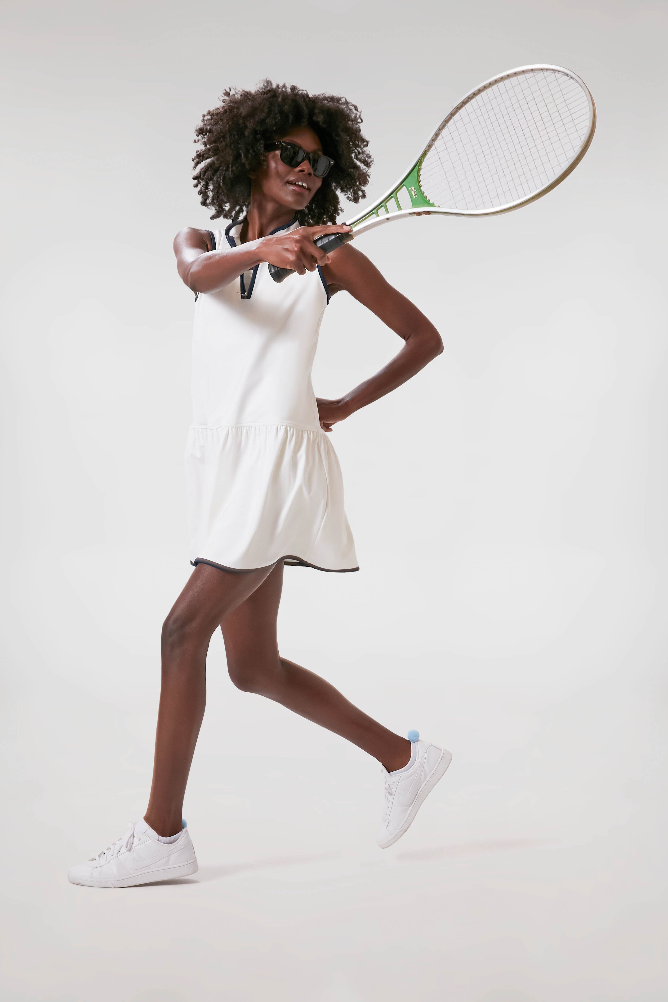 White and Navy Quarter-Zip Tennis Dress-Get Girly