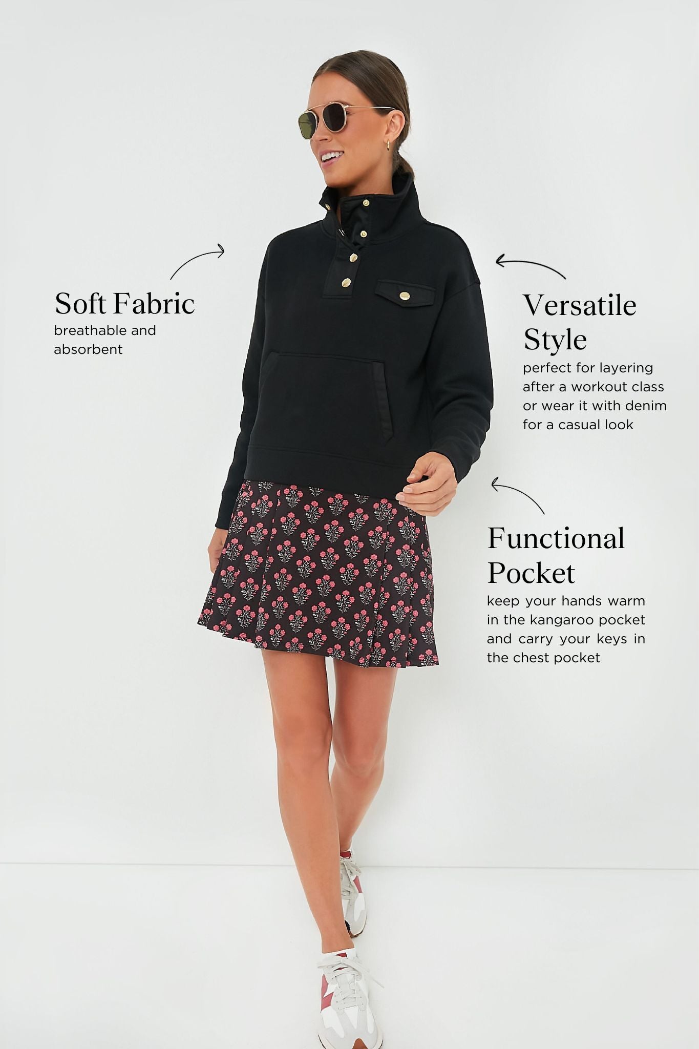 Black Snap Neck Bailey Pullover-Get Girly