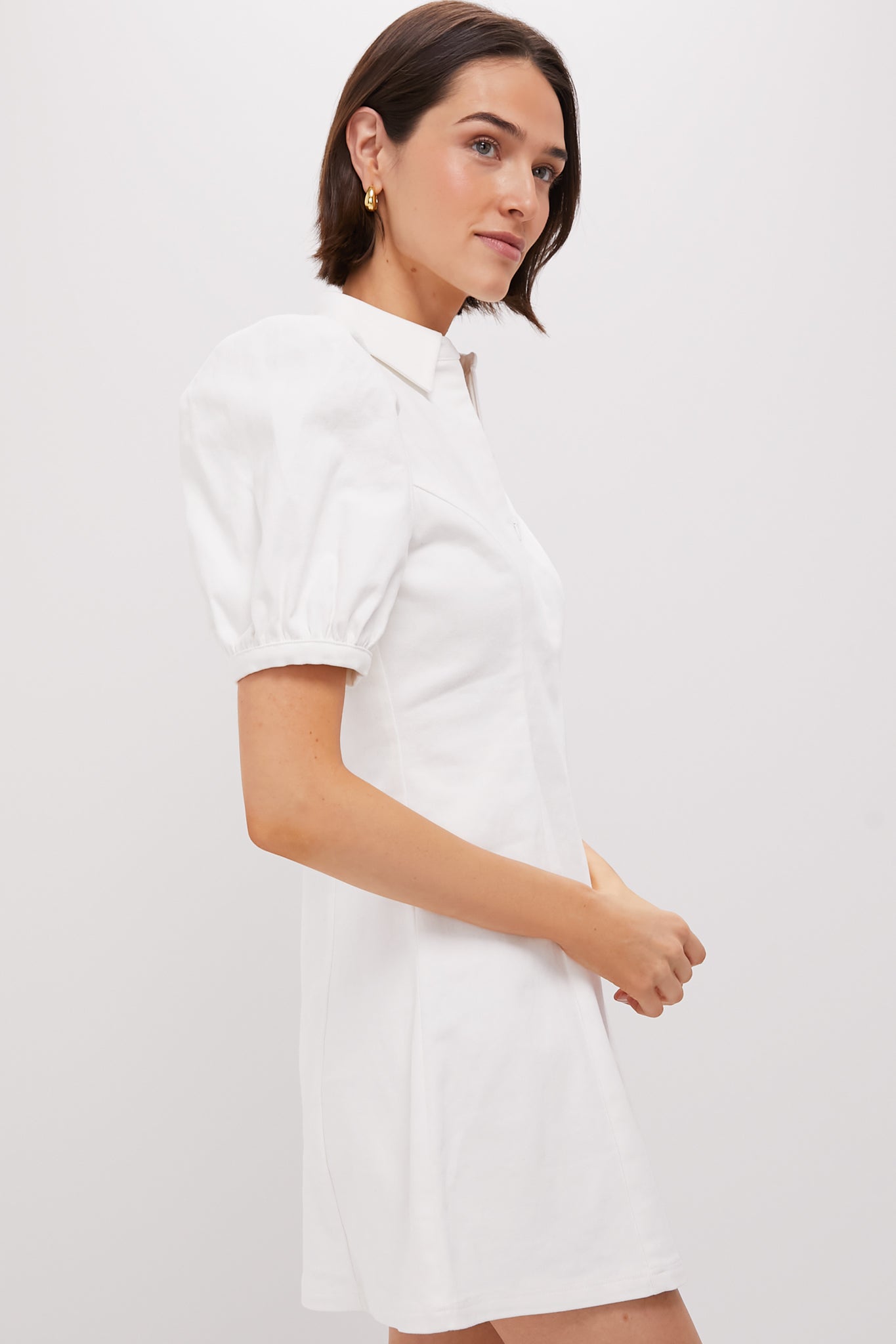 White Front Zip Denim Mini Dress-Get Girly