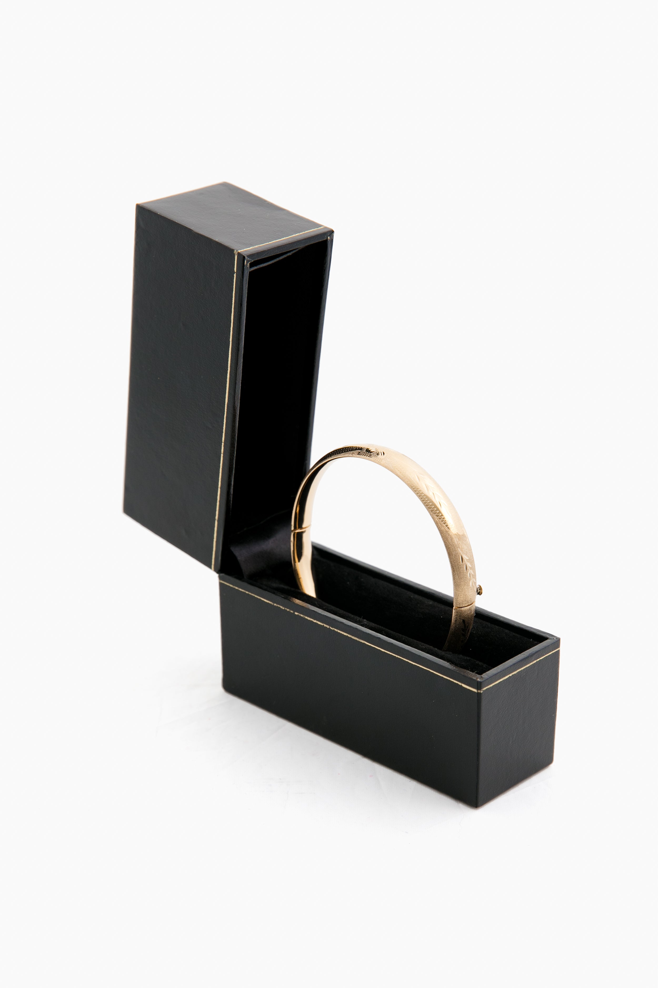 14k Yellow Gold Classic Etched Floral Bangle (.31"w)-Get Girly