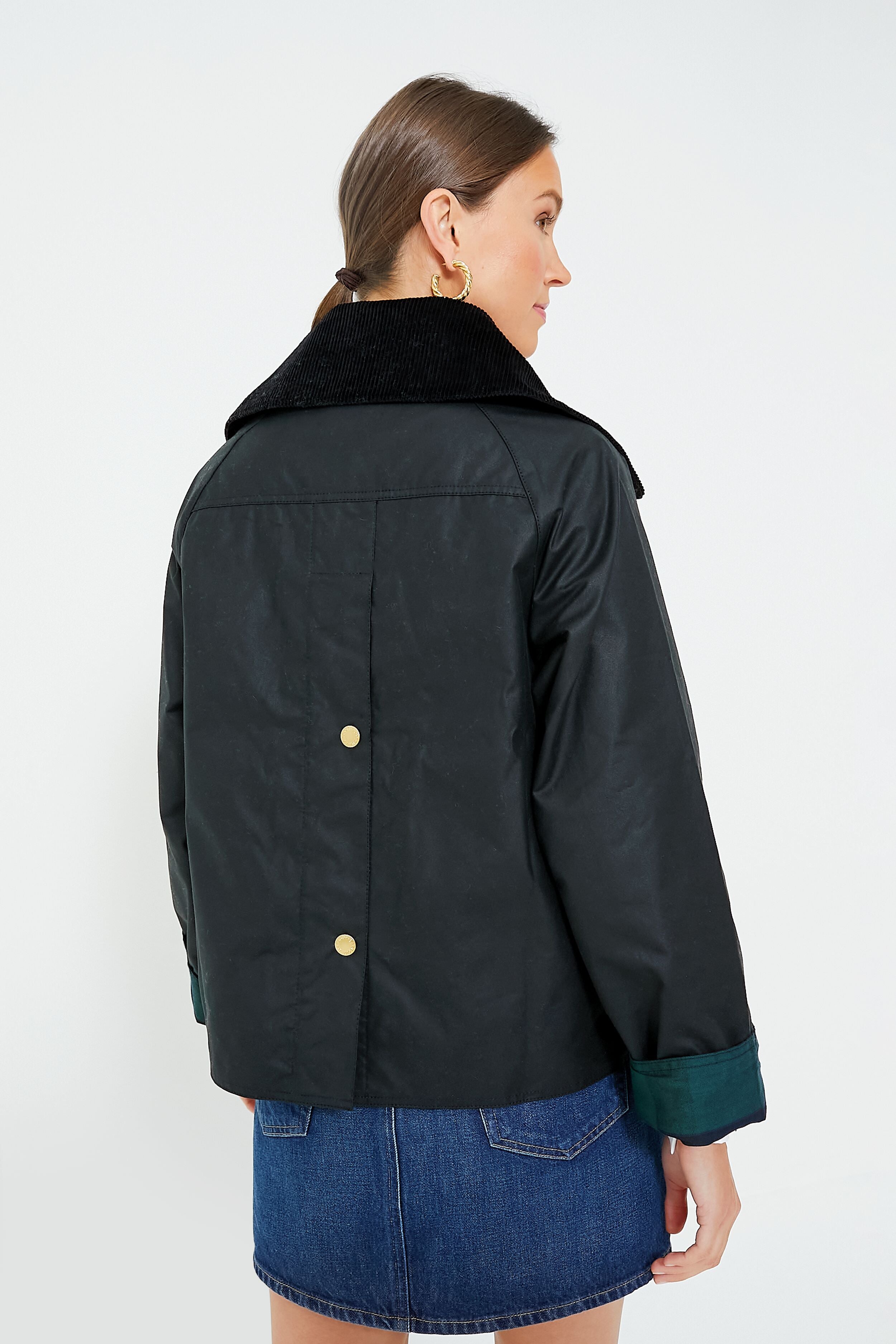 Black and Sage Tartan Catton Wax Jacket-Get Girly