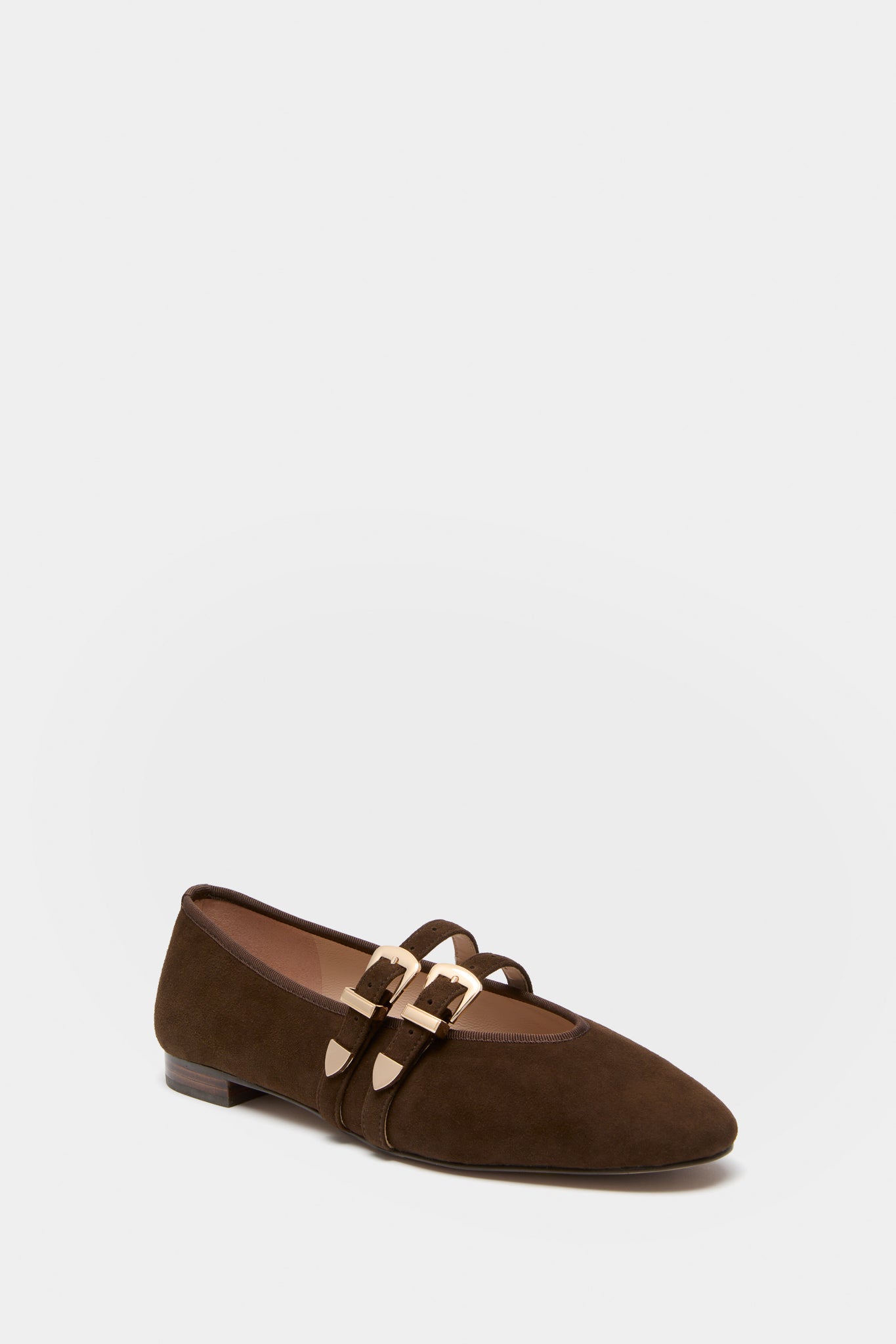 Chocolate Suede Buckle Nina Flats-Get Girly