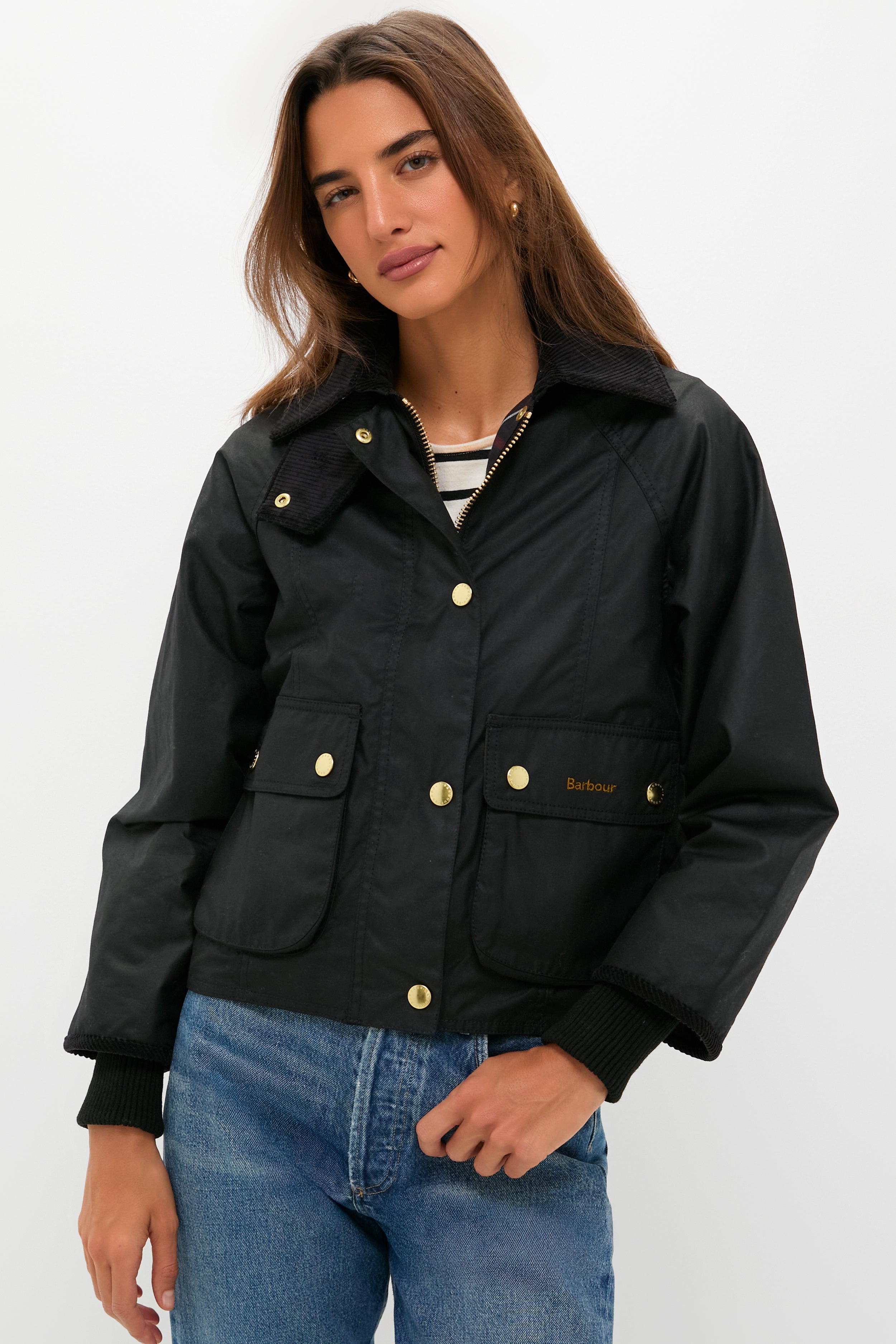 Black Cropped Beadnell Wax Jacket-Get Girly