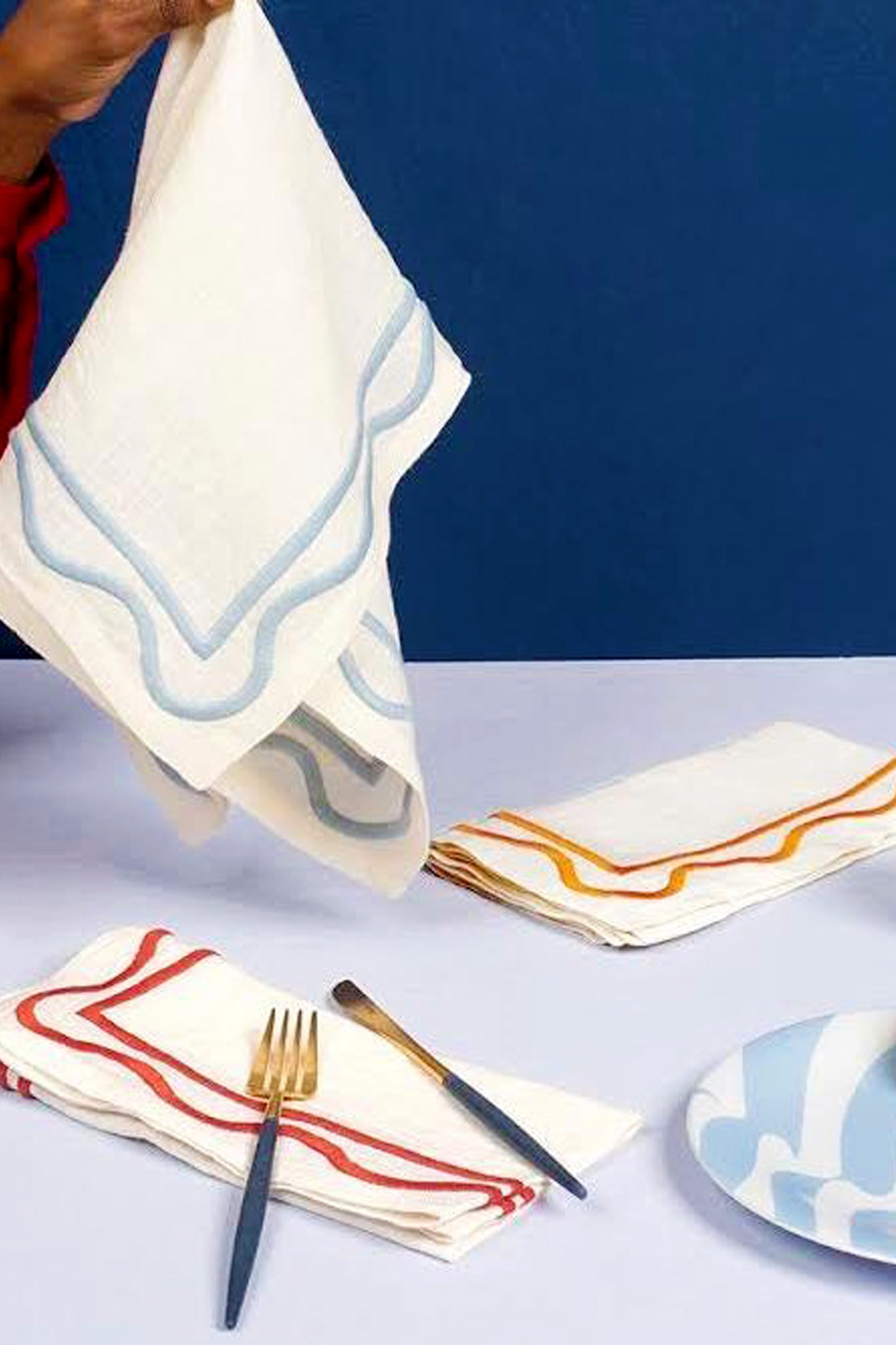 Amber Colorblock Embroidered Napkins-Get Girly