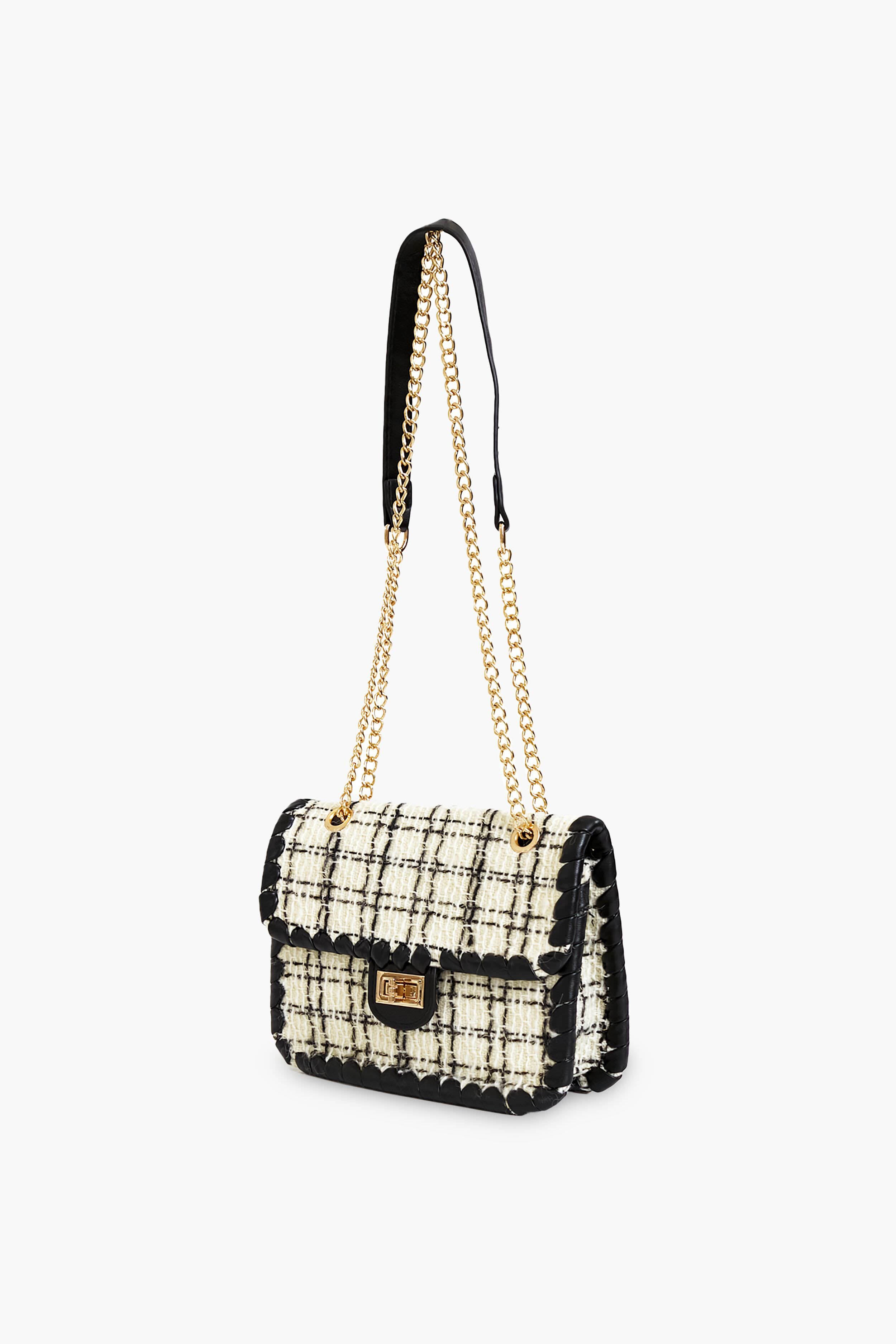 Black and White Tweed Marjorie Bag-Get Girly