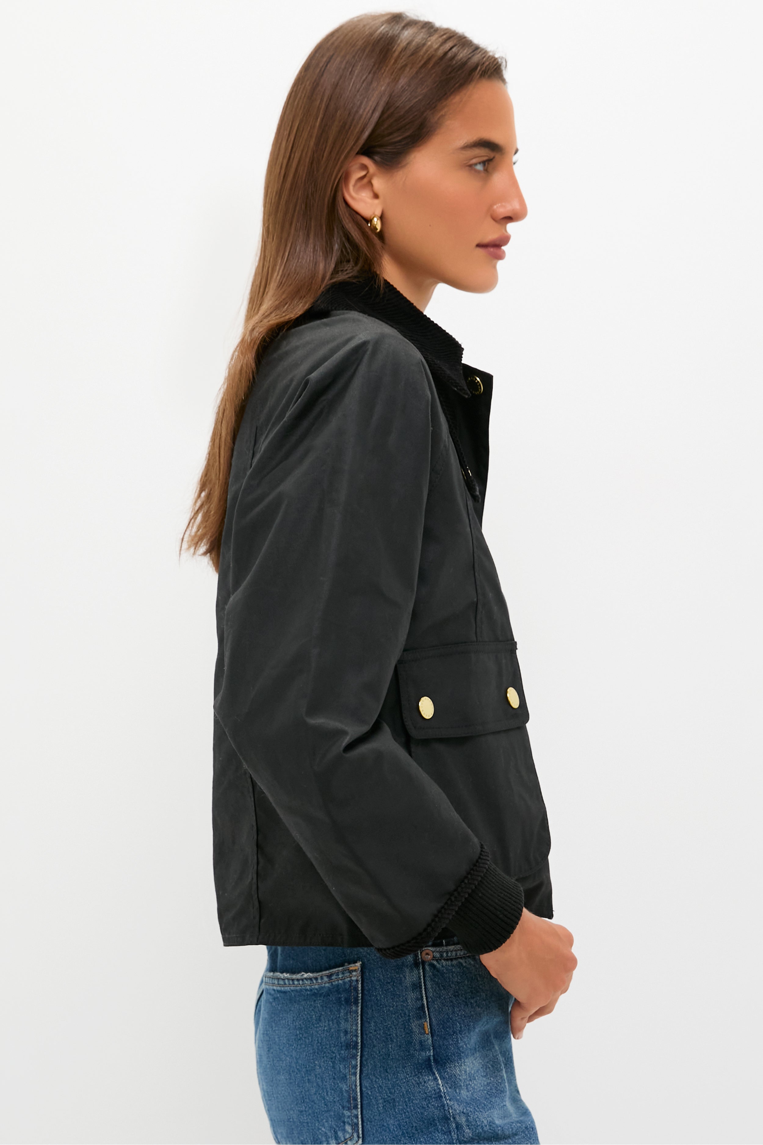 Black Cropped Beadnell Wax Jacket-Get Girly
